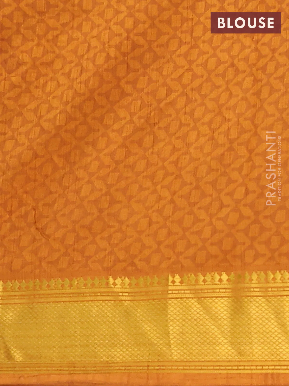 Semi tussar saree dual shade of brown and dark mustard with allover ikat prints and zari woven border - Image 4