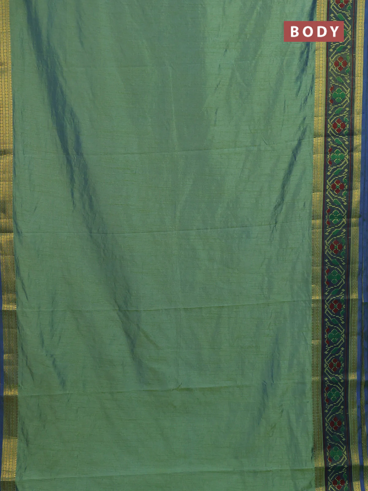 Semi tussar saree dual shade of greenish blue and blue with plain body and ikat woven zari border - Image 2