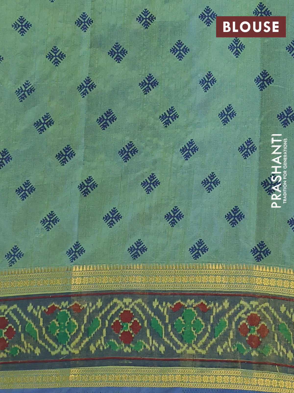 Semi tussar saree dual shade of greenish blue and blue with plain body and ikat woven zari border - Image 4