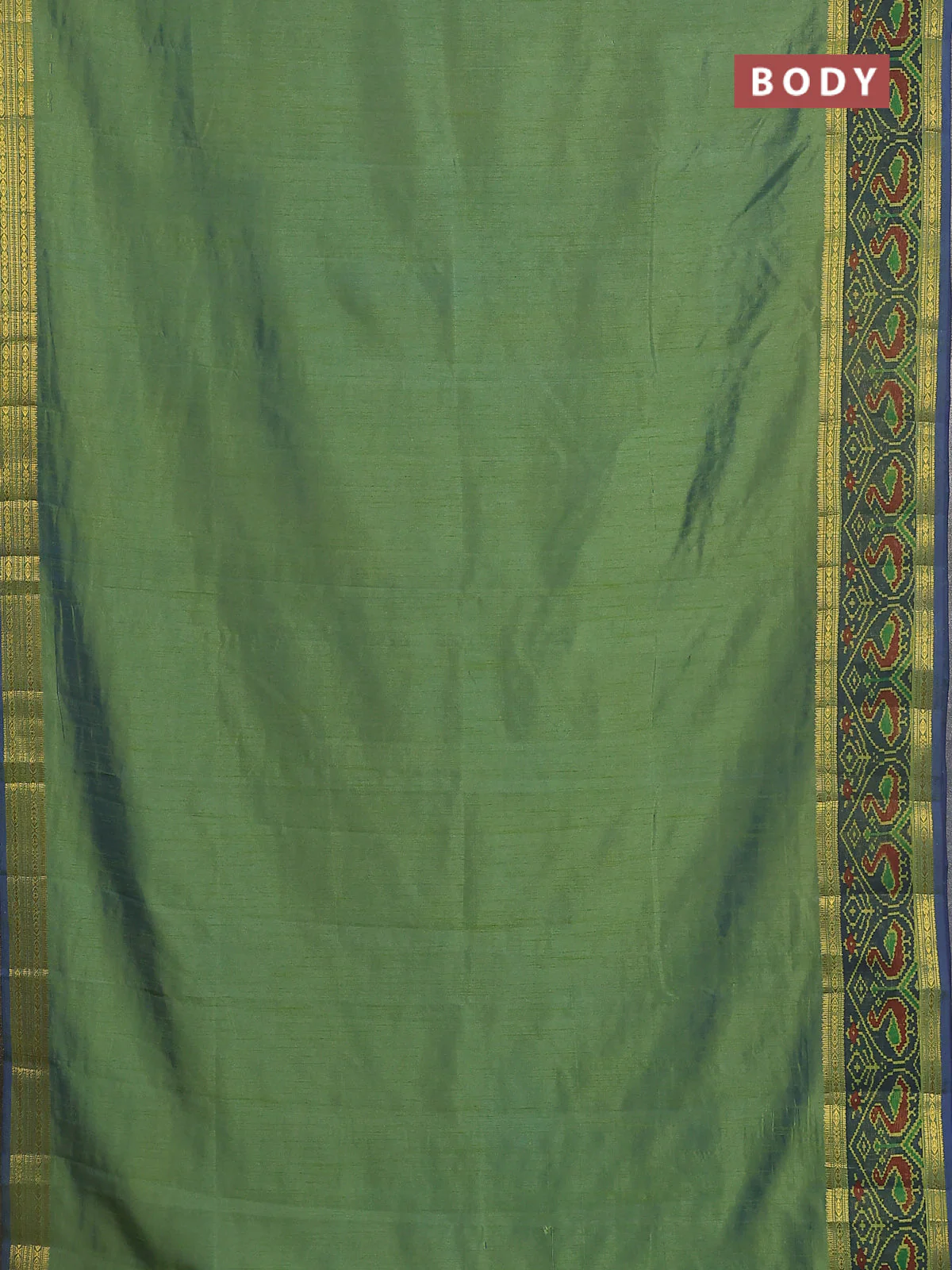Semi tussar saree dual shade of greenish blue and blue with plain body and ikat woven zari border - Image 2