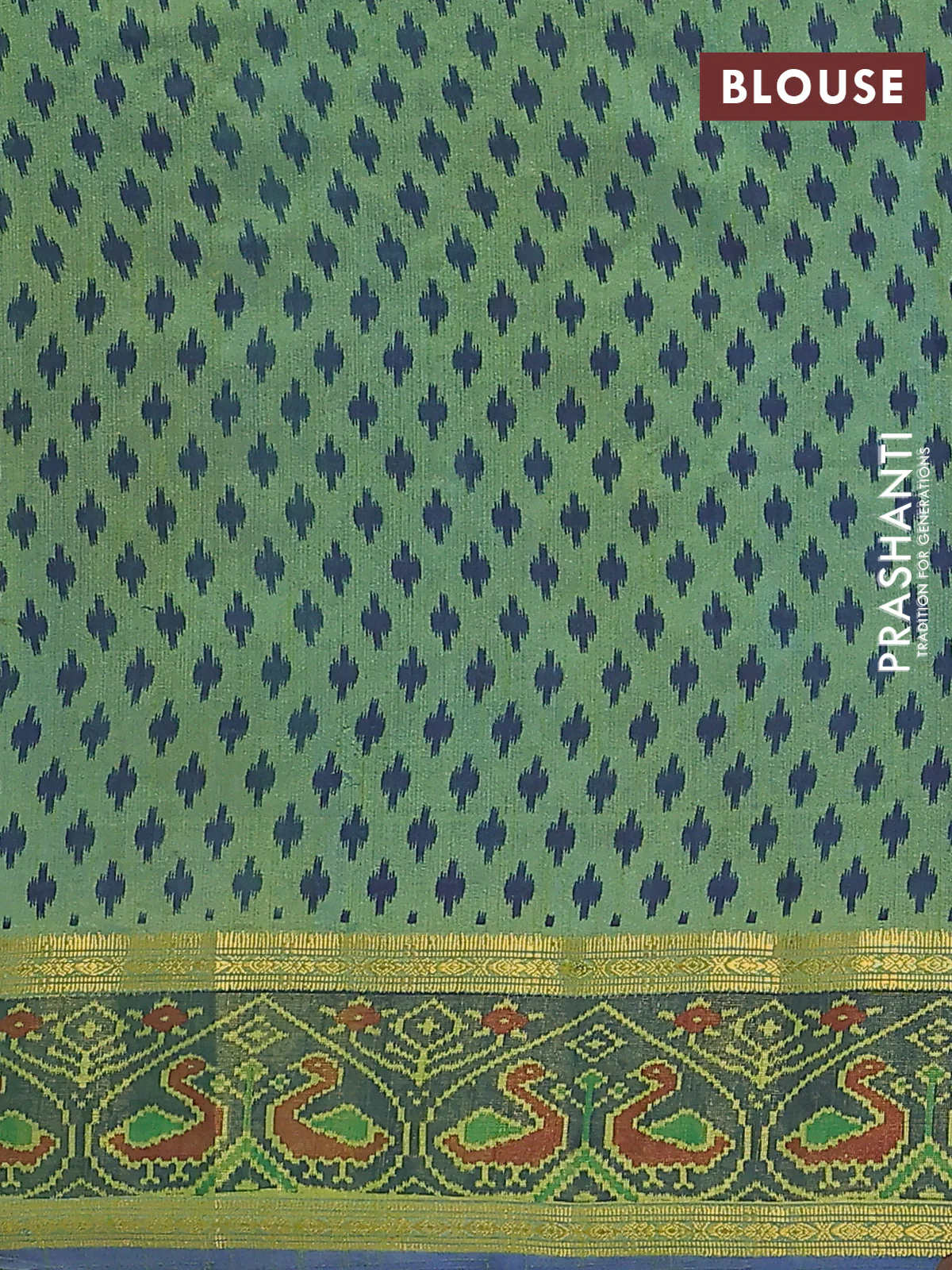 Semi tussar saree dual shade of greenish blue and blue with plain body and ikat woven zari border - Image 4