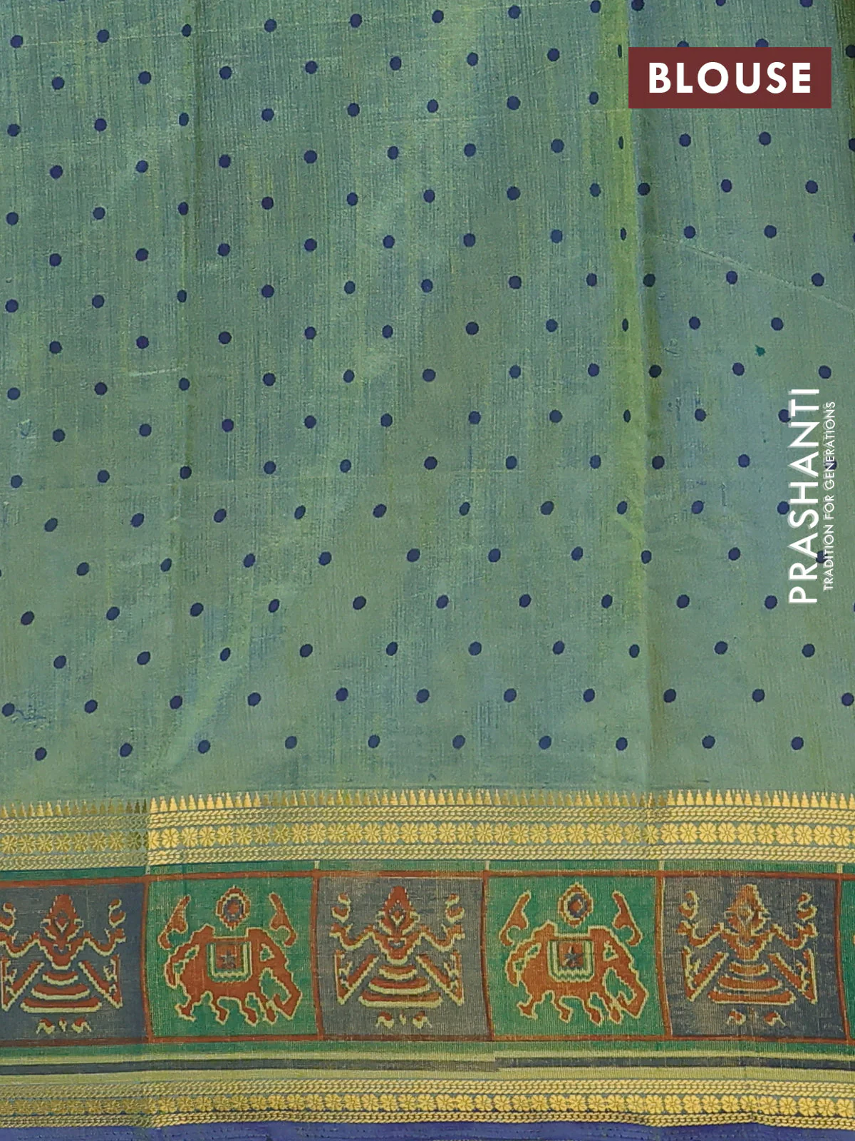Semi tussar saree dual shade of greenish blue with plain body and ikat woven zari border - Image 4