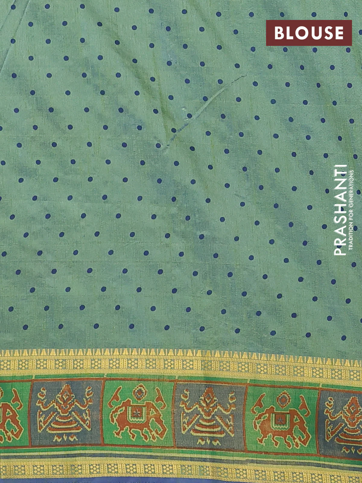 Semi tussar saree dual shade of greenish blue with plain body and ikat woven zari border - Image 4