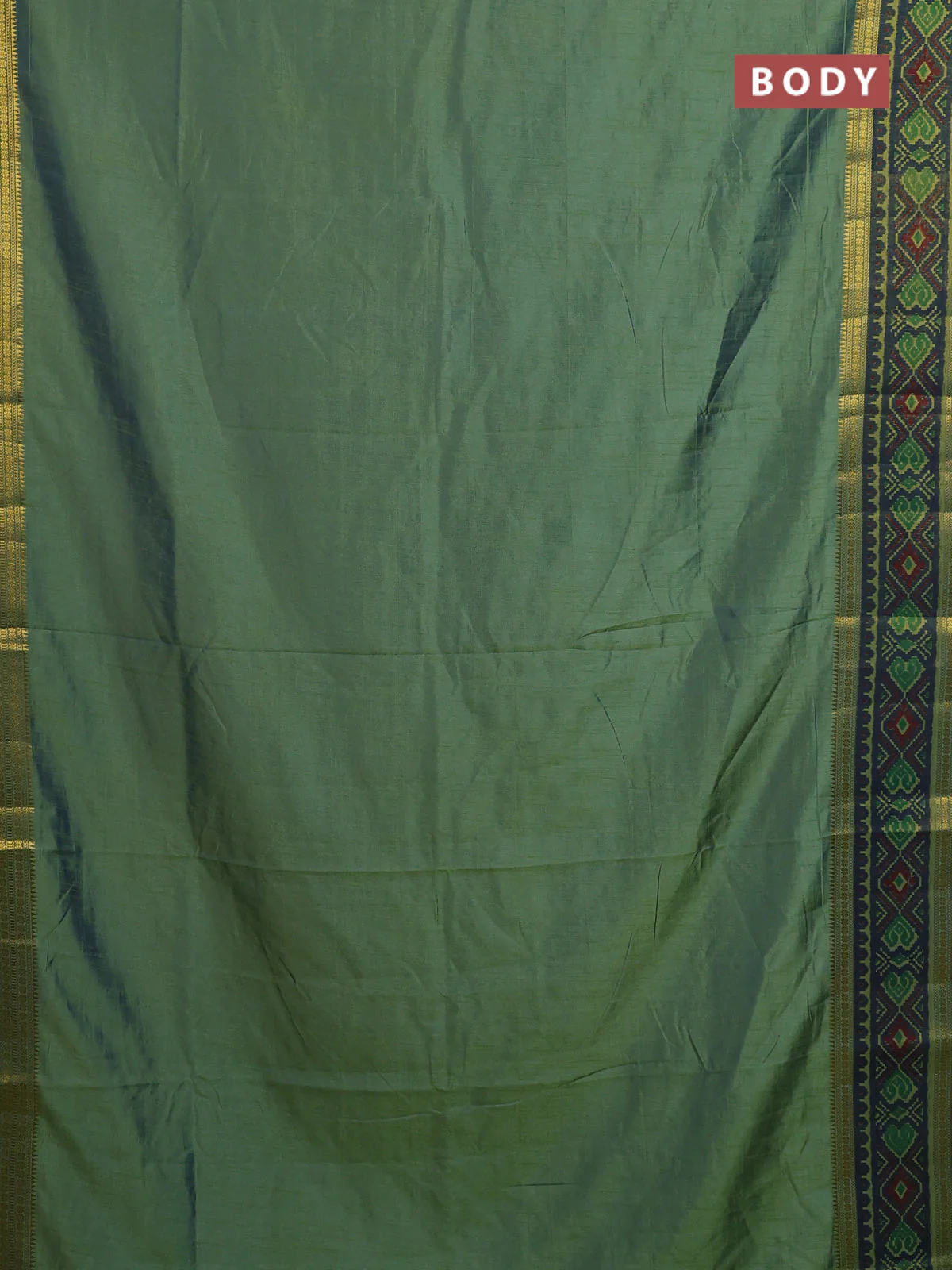 Semi tussar saree dual shade of greenish blue with plain body and ikat woven zari border - Image 2