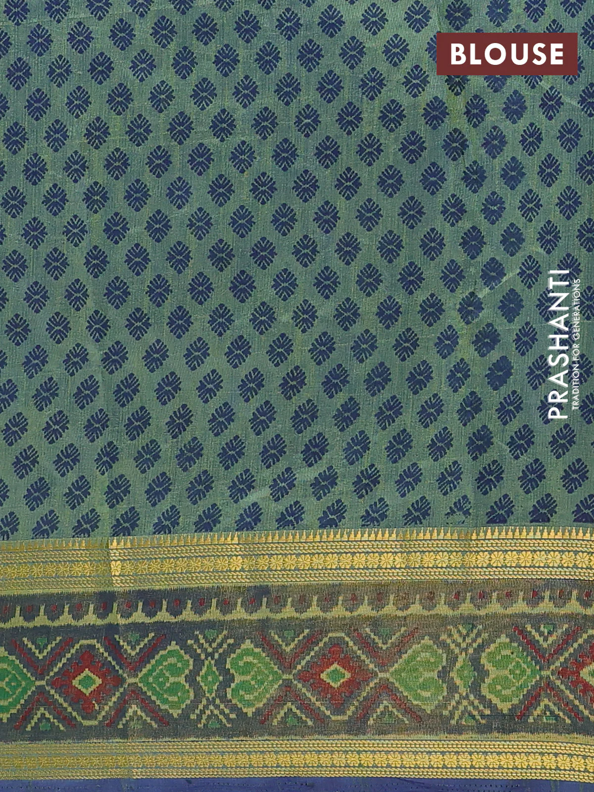 Semi tussar saree dual shade of greenish blue with plain body and ikat woven zari border - Image 4