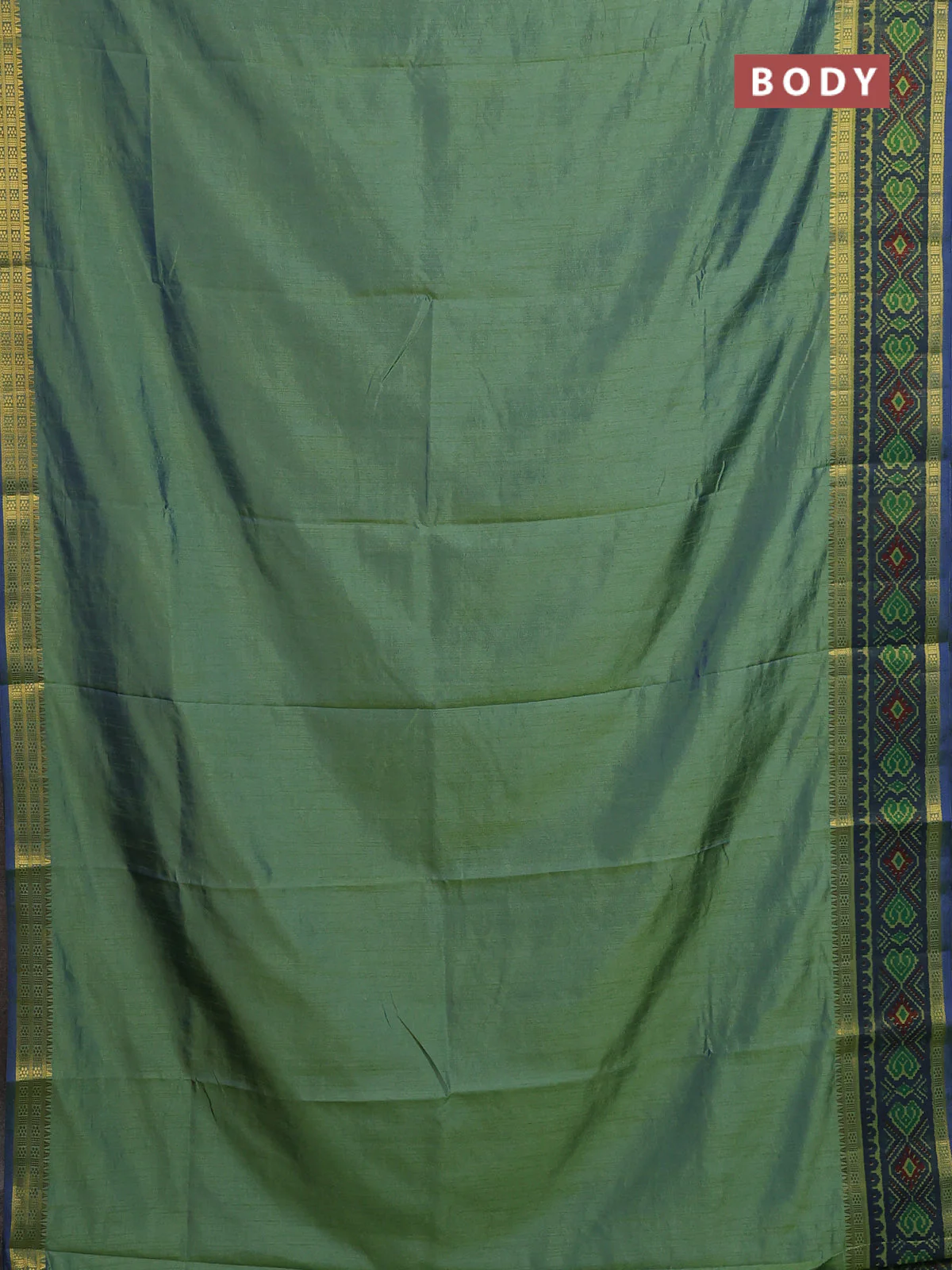 Semi tussar saree dual shade of greenish blue with plain body and ikat woven zari border - Image 2
