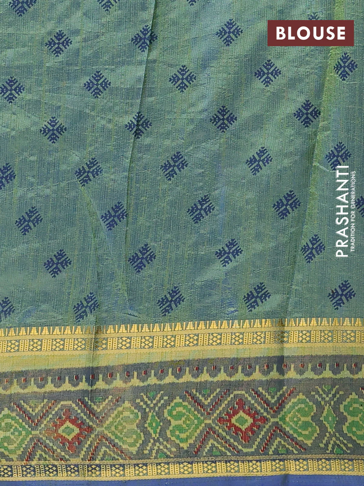 Semi tussar saree dual shade of greenish blue with plain body and ikat woven zari border - Image 4