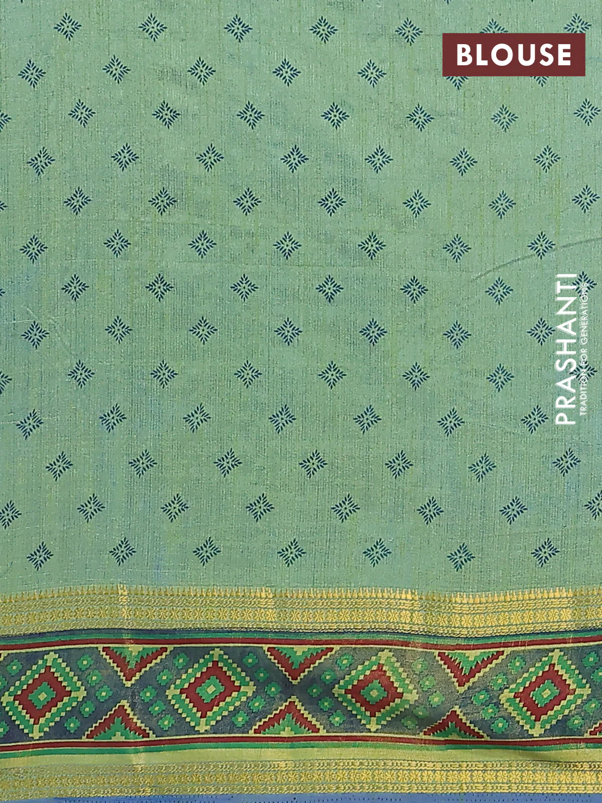 Semi tussar saree dual shade of greenish blue with plain body and ikat woven zari border - Image 4