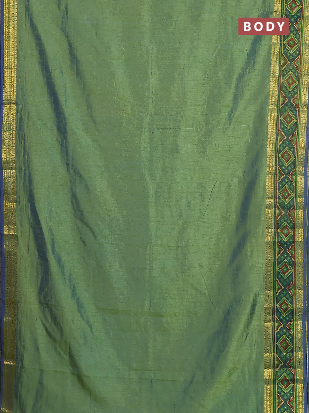 Semi tussar saree dual shade of greenish blue with plain body and ikat woven zari border - Image 2