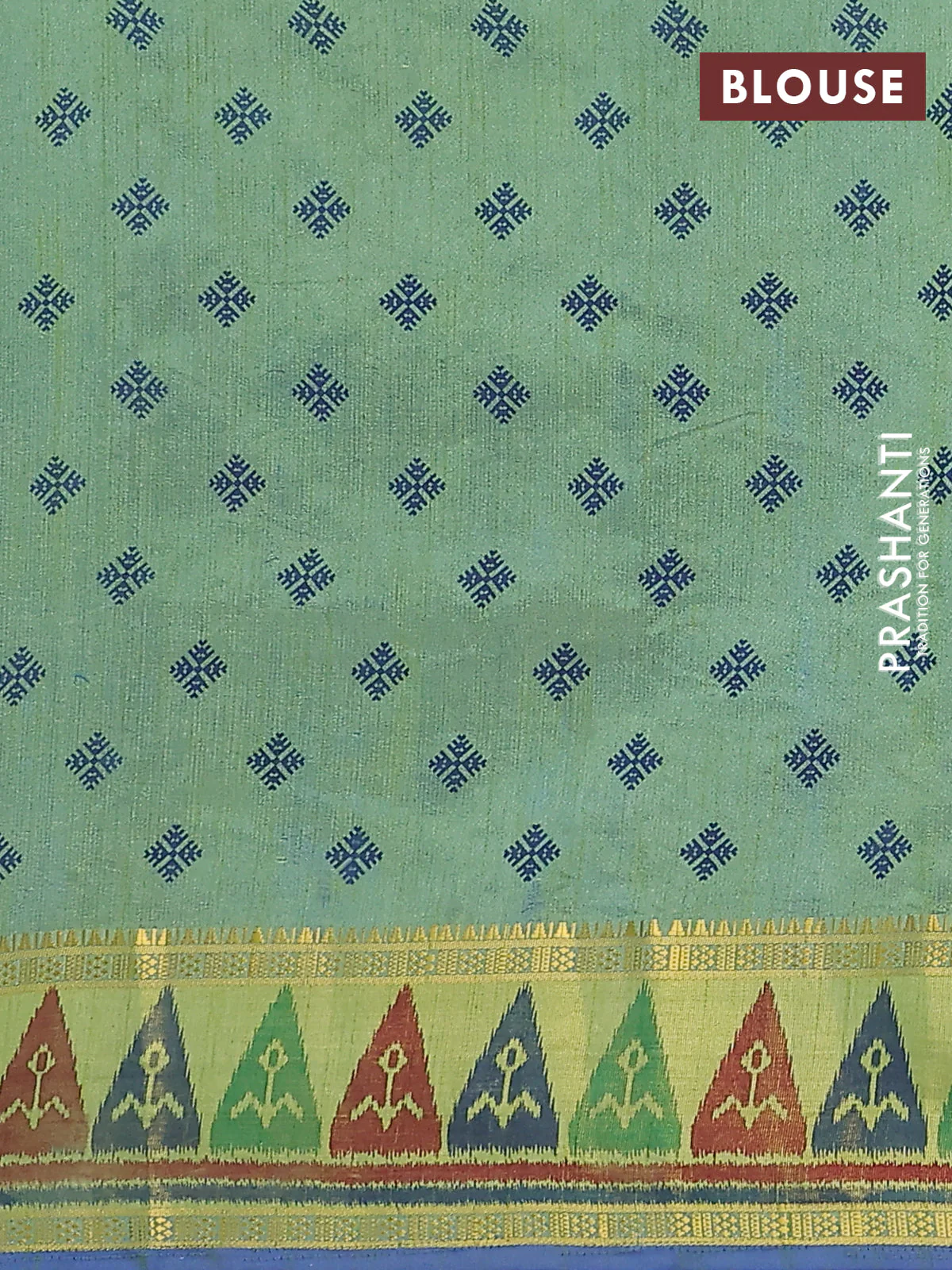 Semi tussar saree dual shade of greenish blue with plain body and ikat woven zari border - Image 4