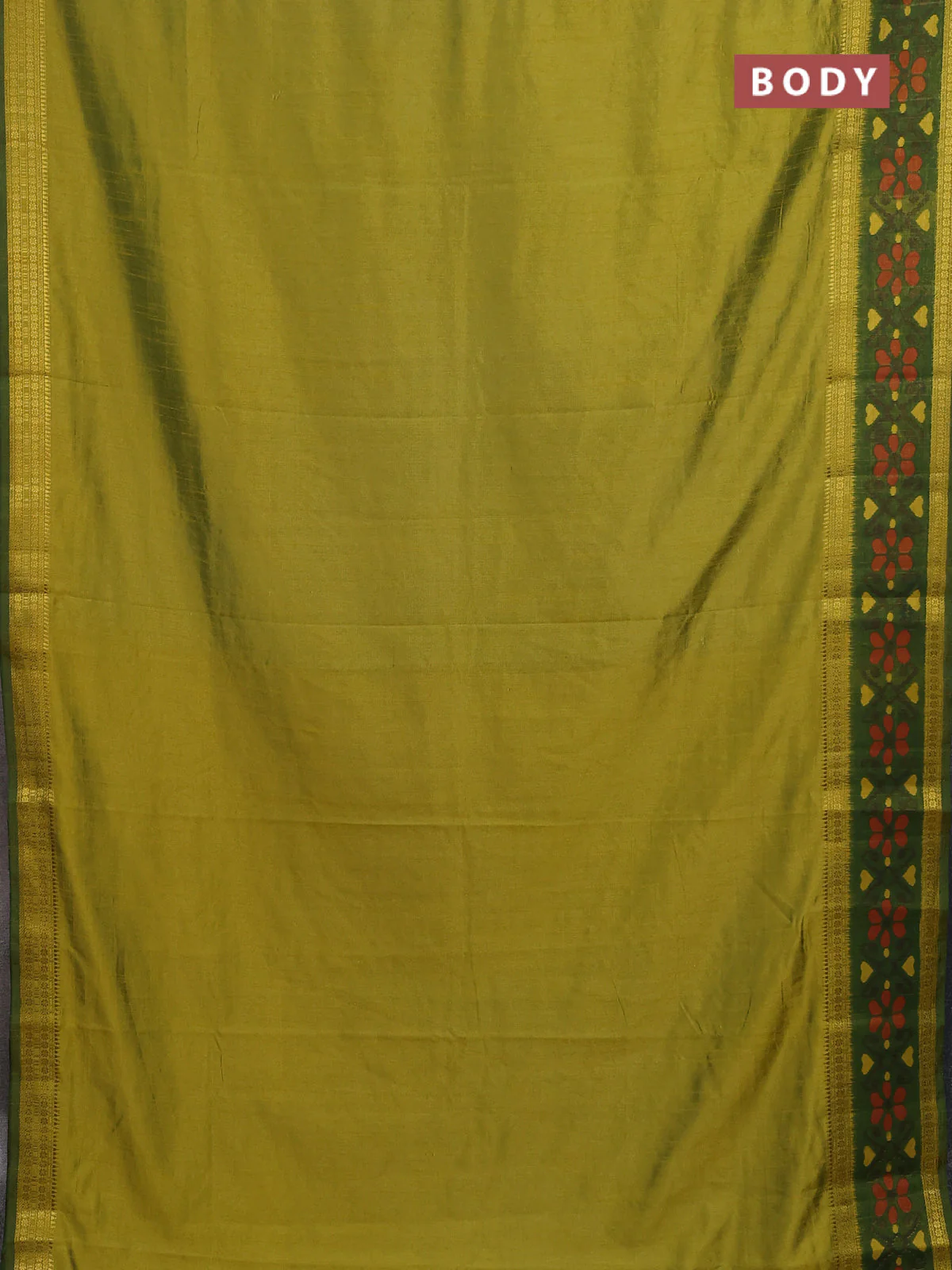 Semi tussar saree dual shade of light green and green with plain body and ikat woven zari border - Image 2