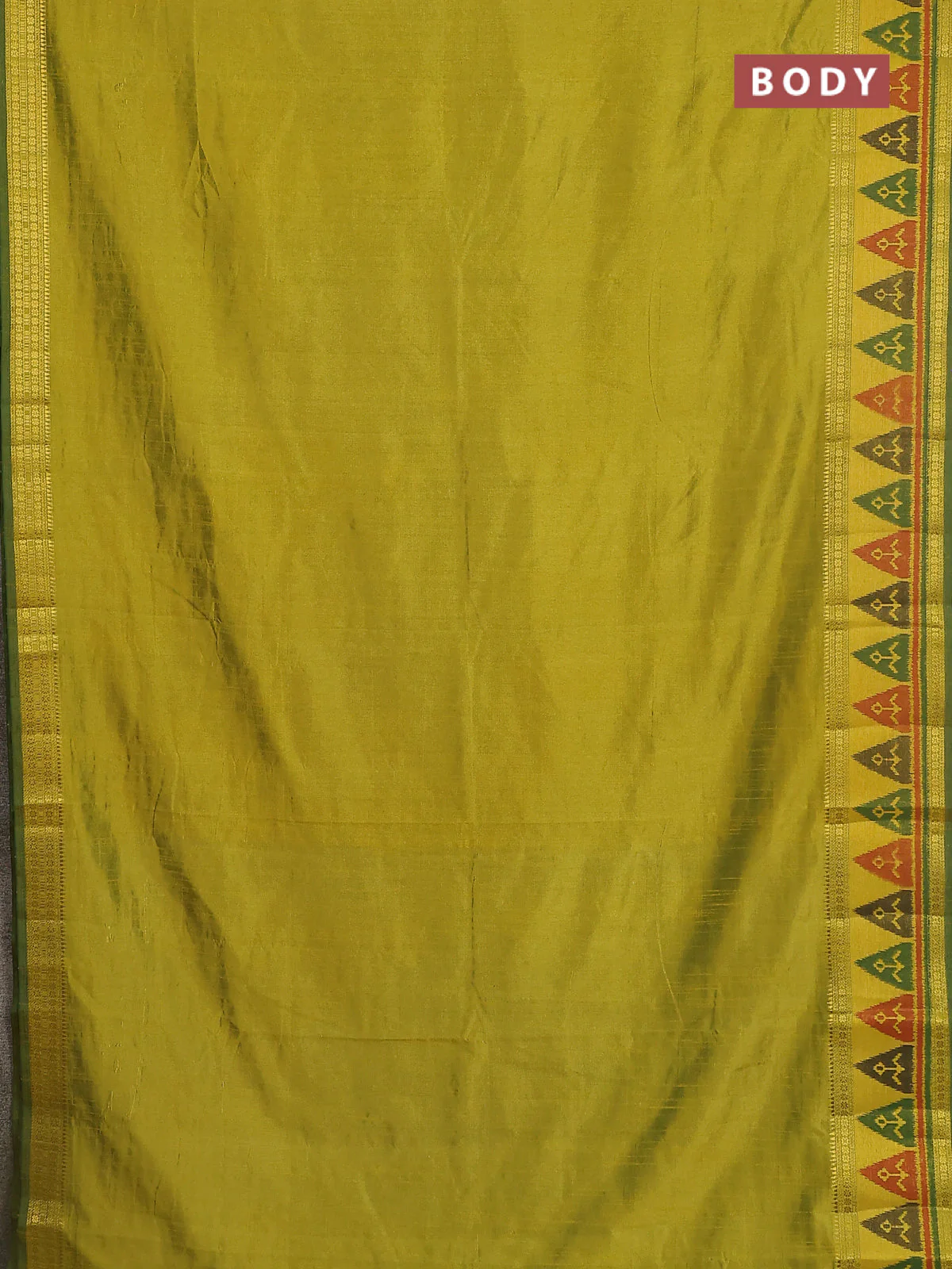 Semi tussar saree dual shade of light green with plain body and ikat woven zari border - Image 2