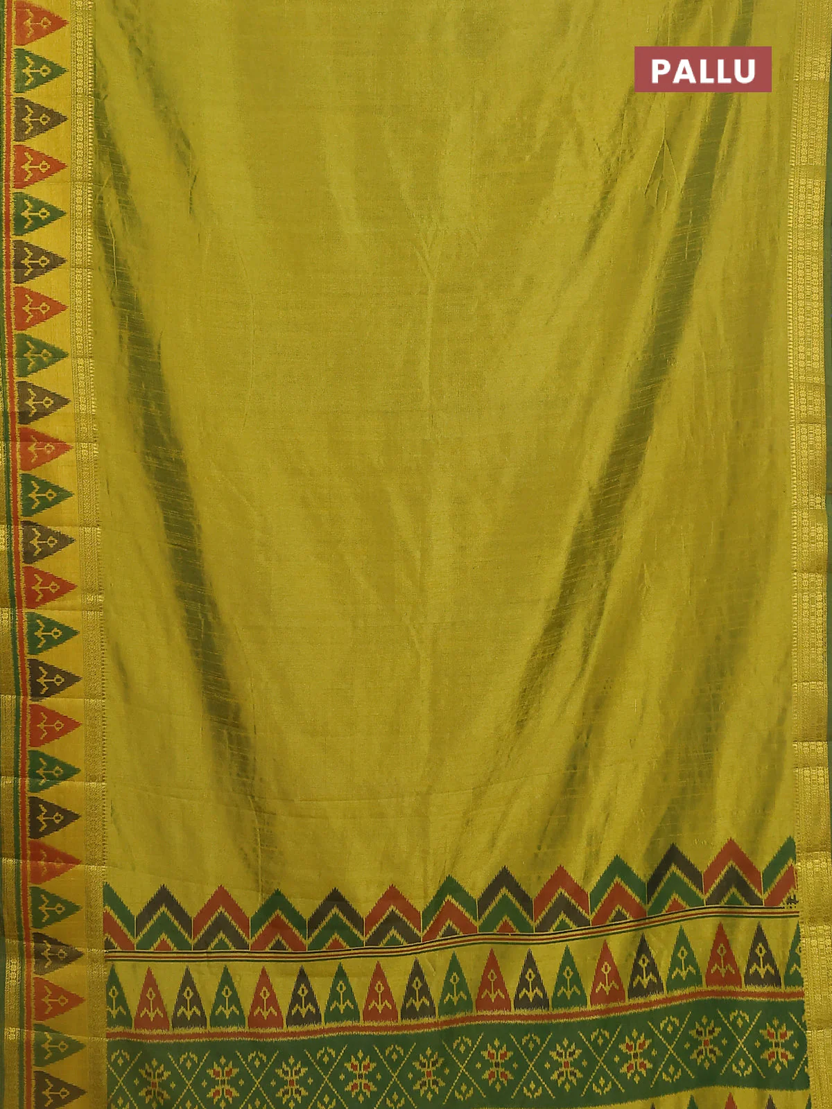 Semi tussar saree dual shade of light green with plain body and ikat woven zari border - Image 3