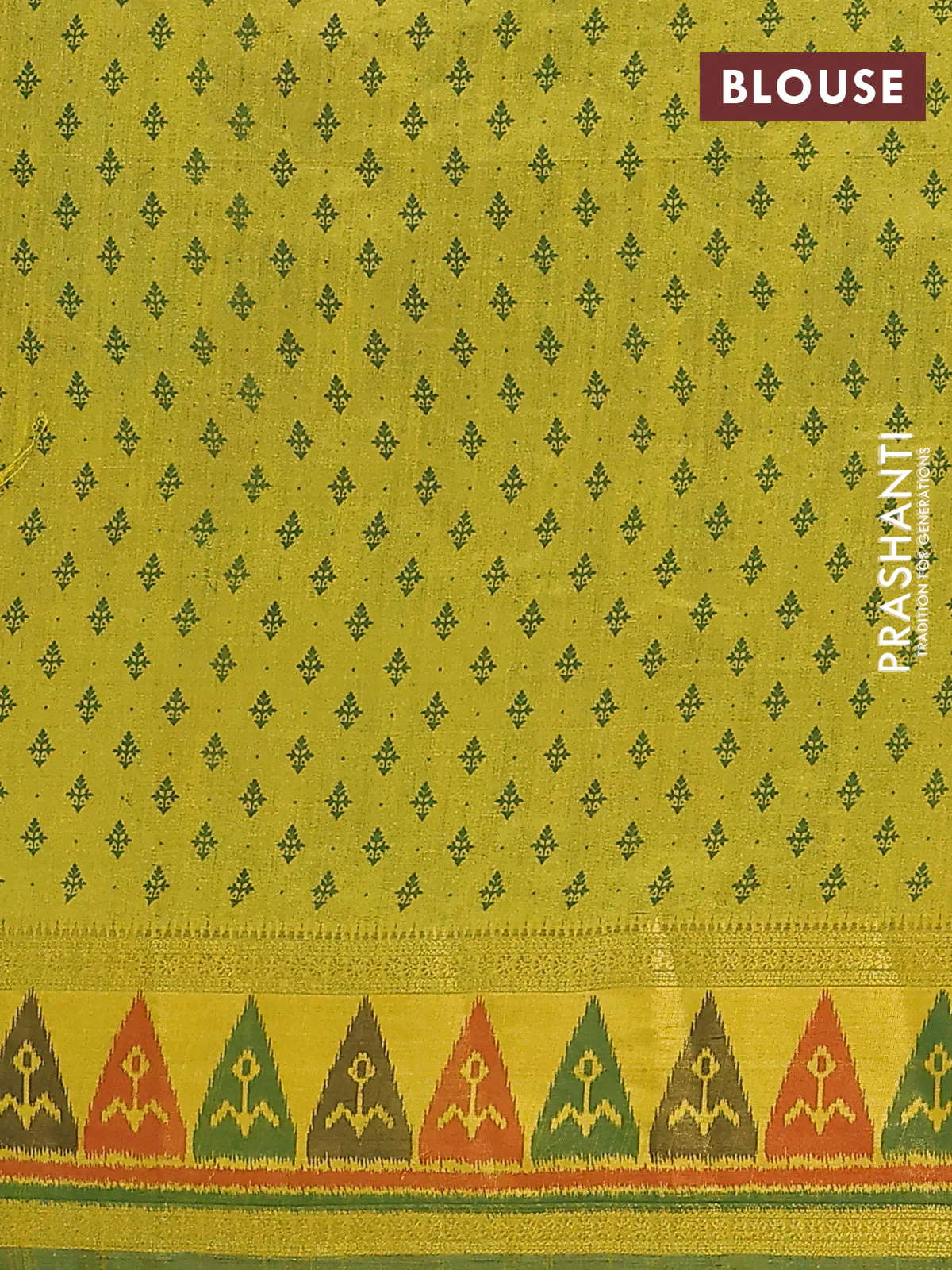 Semi tussar saree dual shade of light green with plain body and ikat woven zari border - Image 4