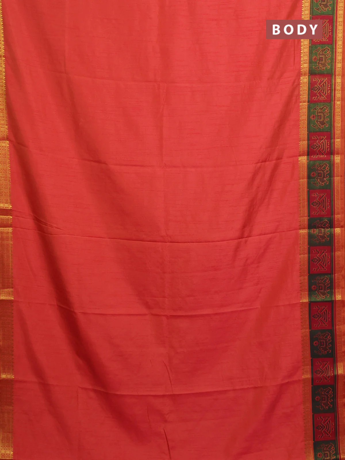 Semi tussar saree dual shade of orange with plain body and ikat woven zari border - Image 2
