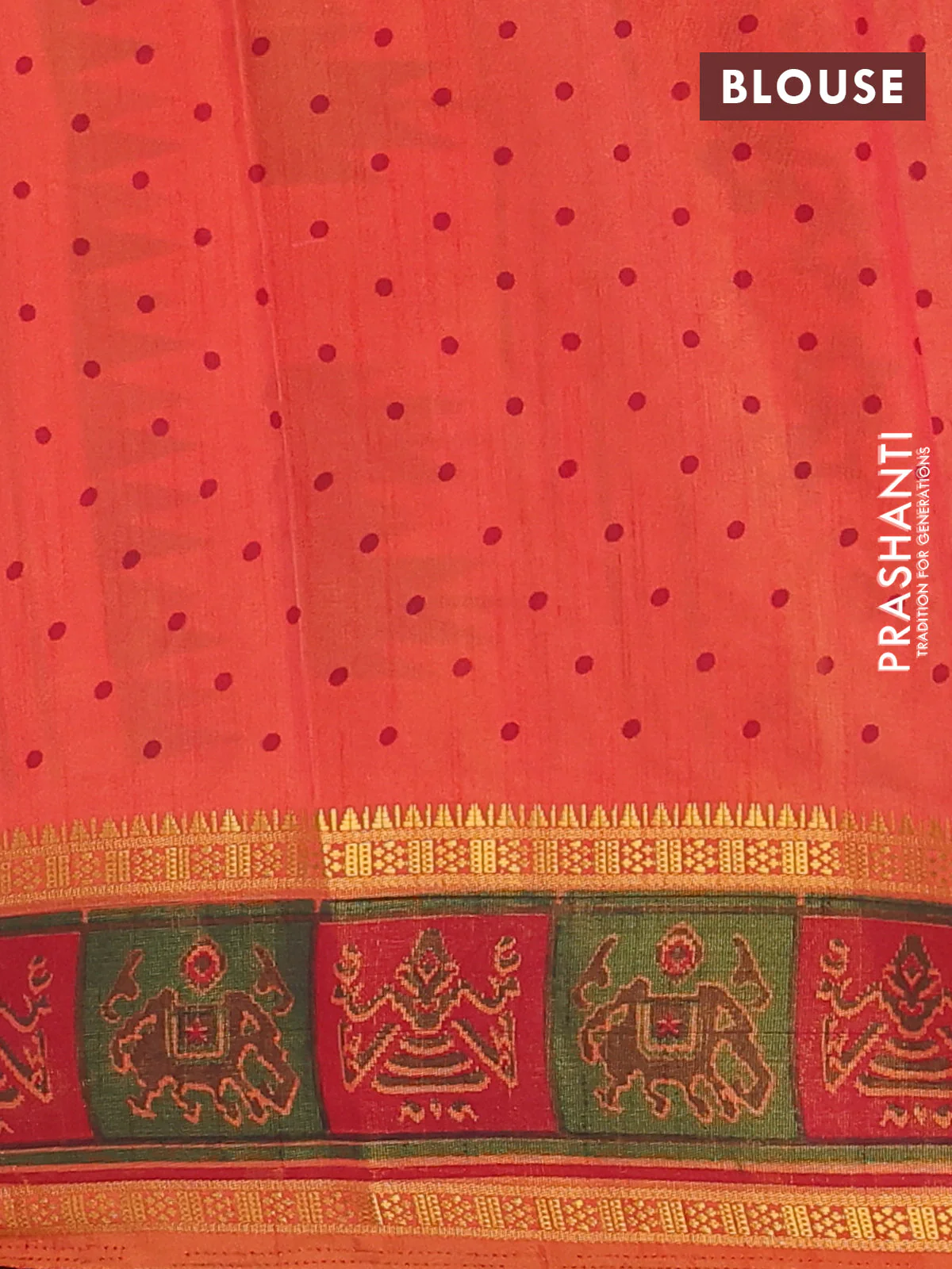 Semi tussar saree dual shade of orange with plain body and ikat woven zari border - Image 4