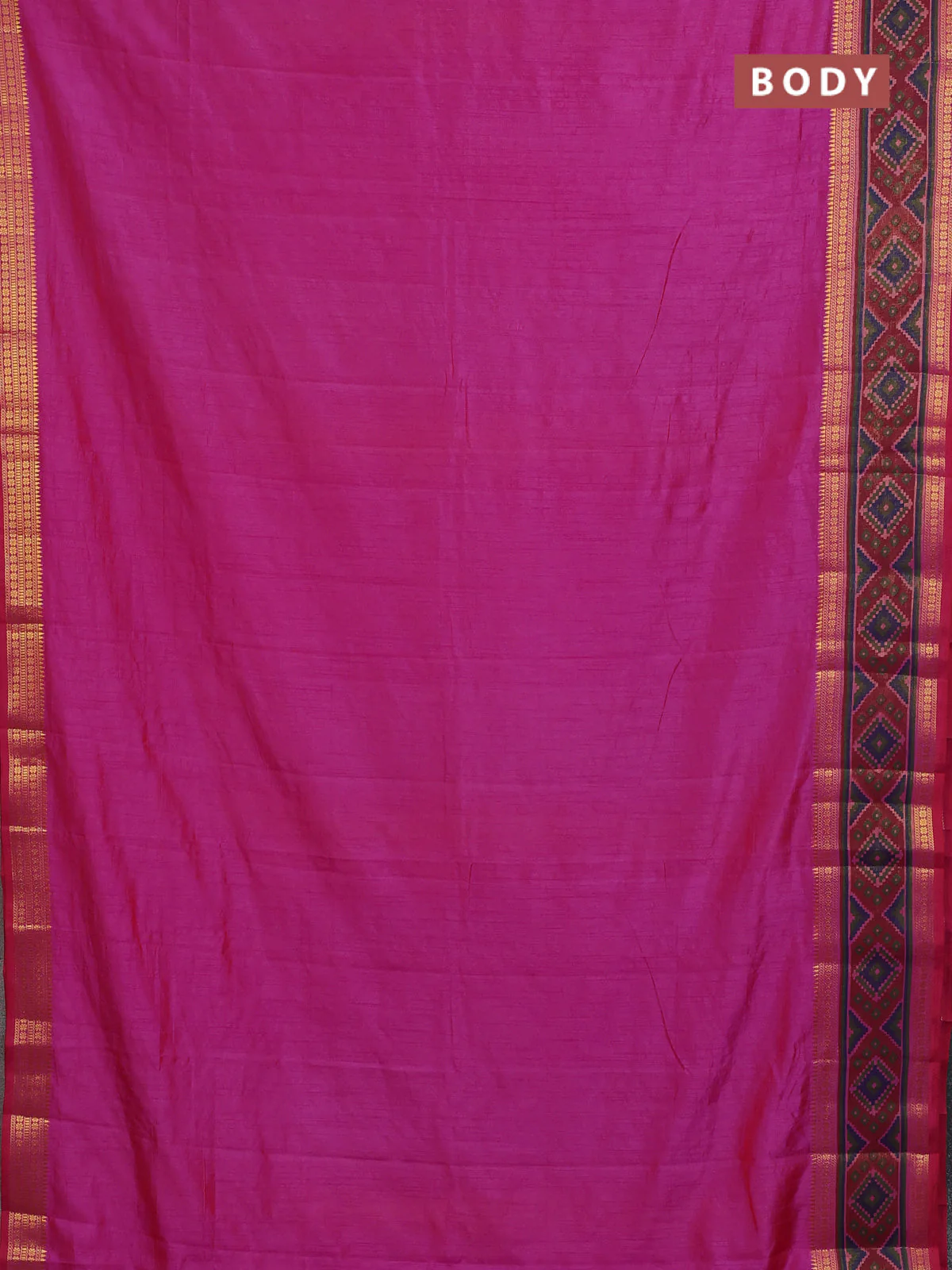 Semi tussar saree dual shade of pink with plain body and ikat woven zari border - Image 2