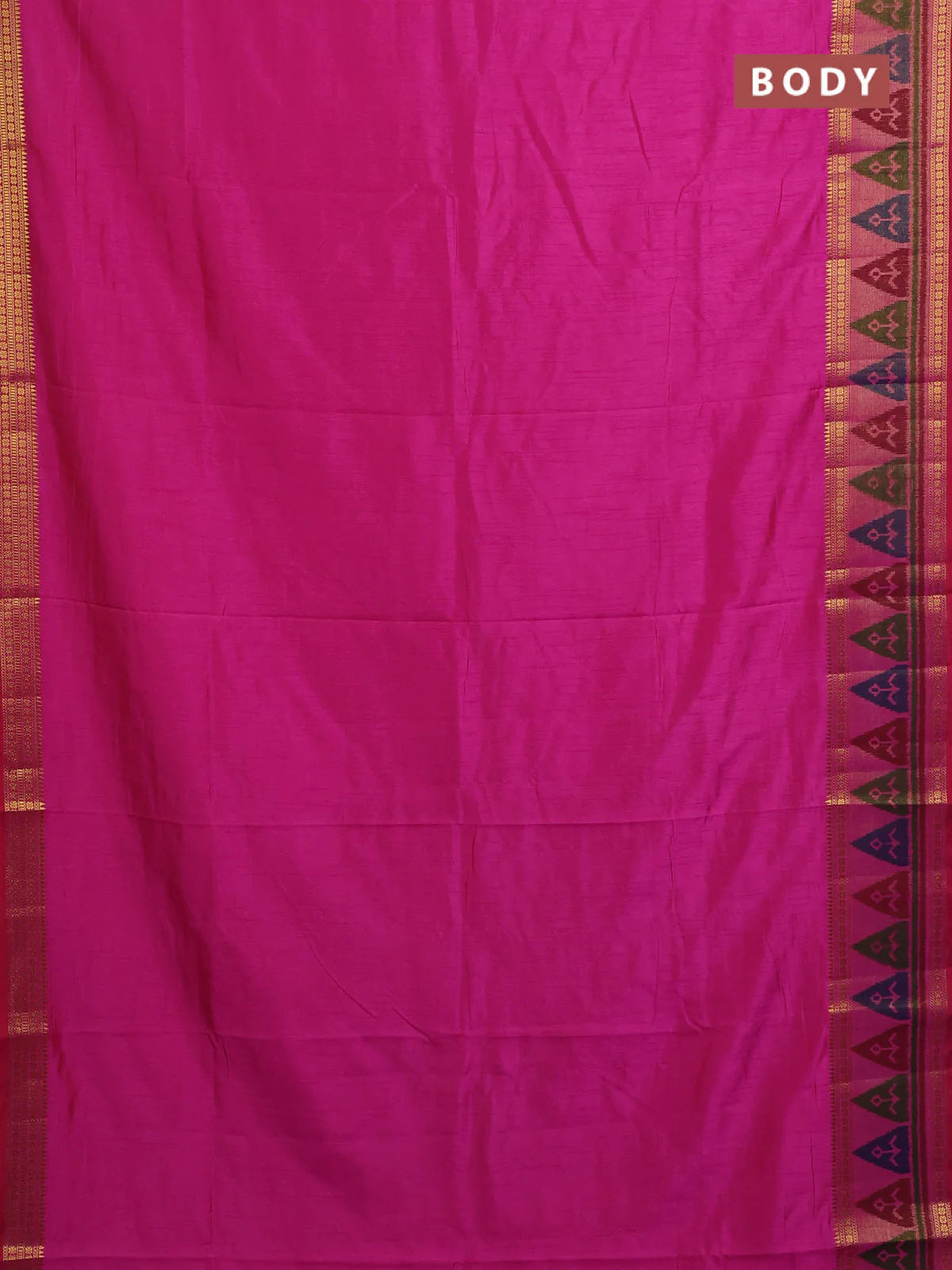 Semi tussar saree dual shade of pink with plain body and ikat woven zari border - Image 2