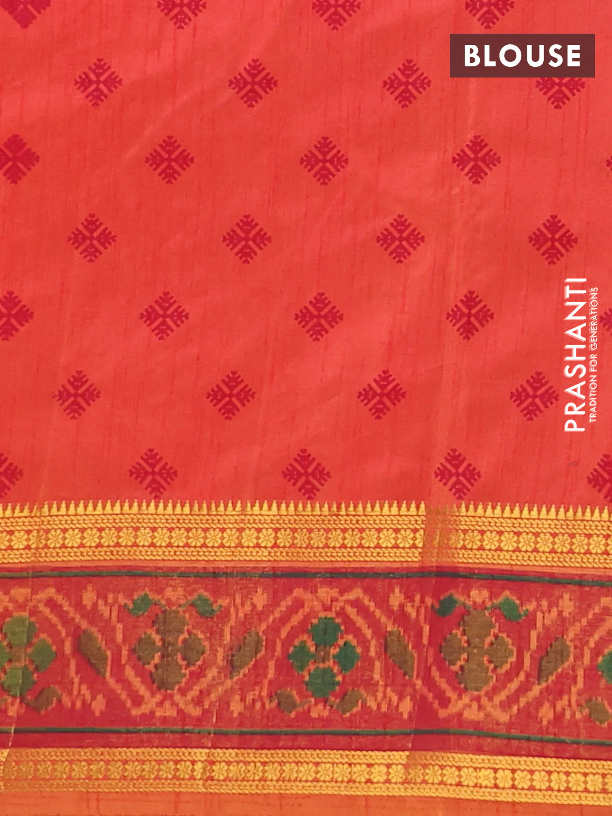 Semi tussar saree dual shade of pinkish orange and maroon with plain body and ikat woven zari border - Image 4