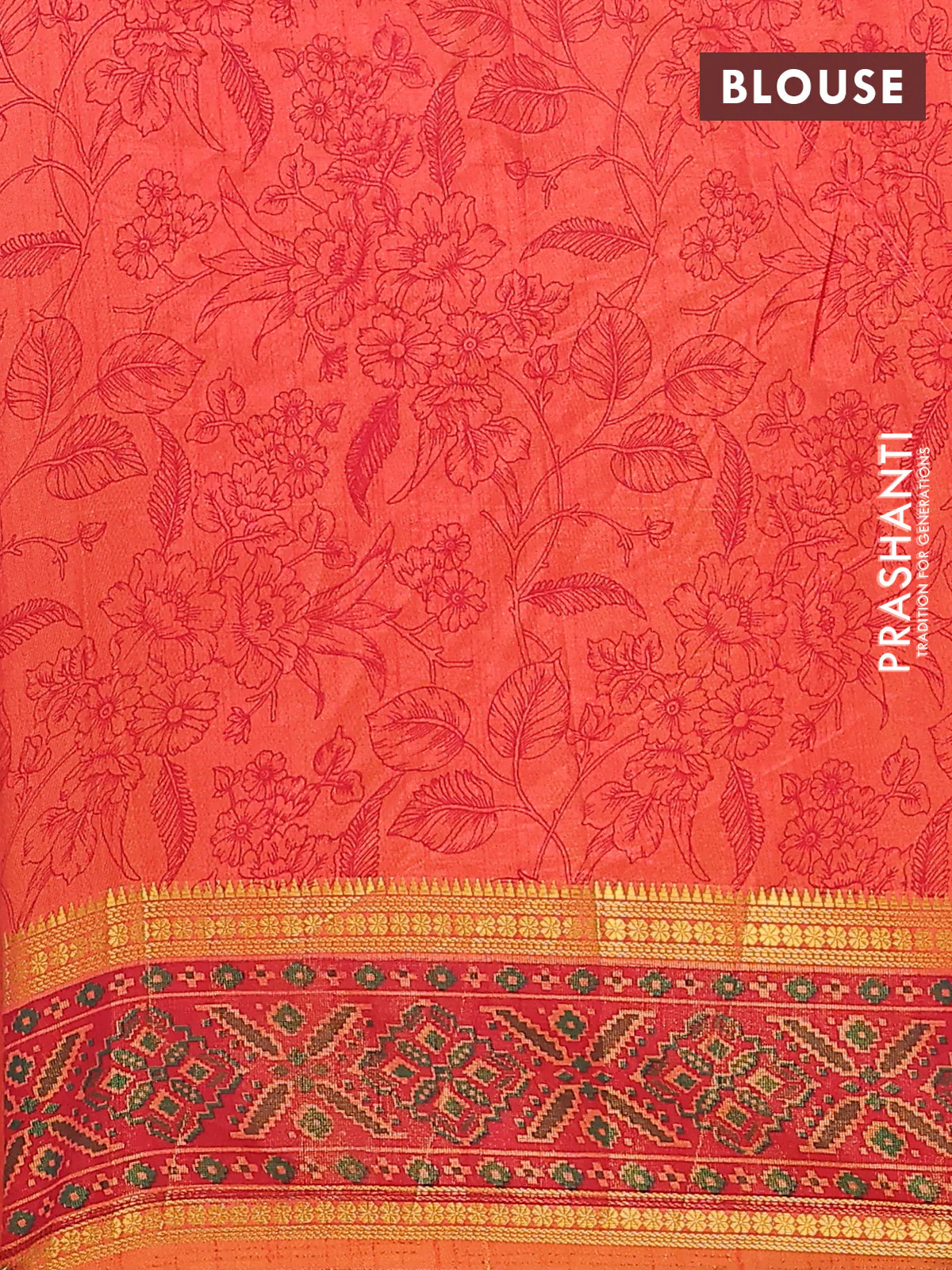 Semi tussar saree dual shade of pinkish orange and maroon with plain body and ikat woven zari border - Image 4