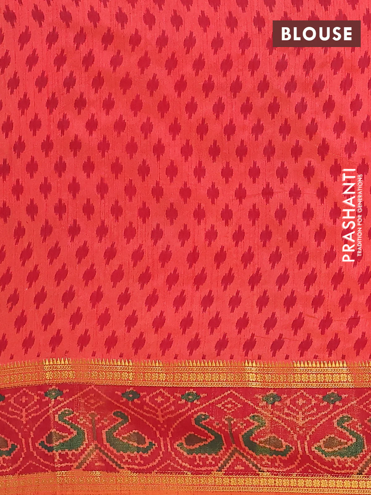 Semi tussar saree dual shade of pinkish orange and maroon with plain body and ikat woven zari border - Image 4
