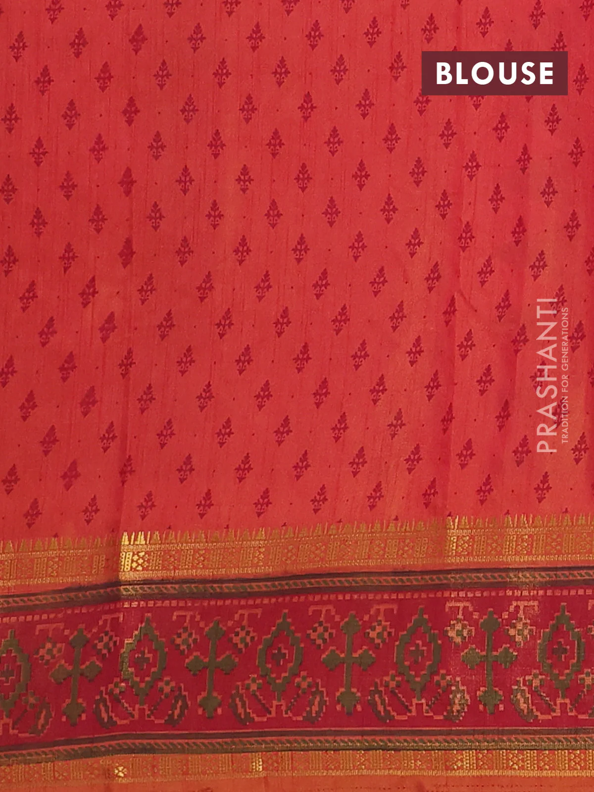 Semi tussar saree dual shade of pinkish orange and maroon with plain body and ikat woven zari border - Image 4