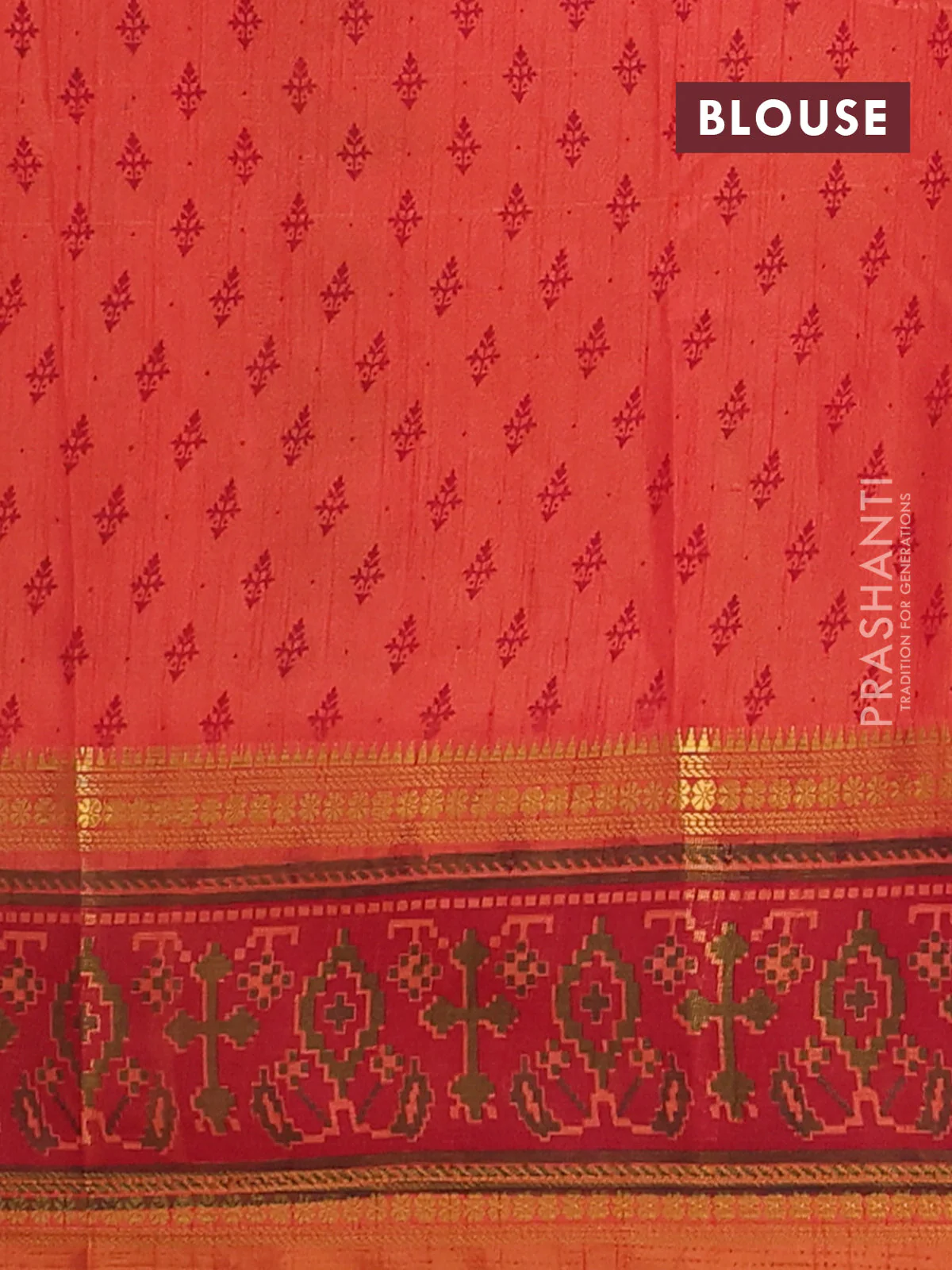 Semi tussar saree dual shade of pinkish orange and maroon with plain body and ikat woven zari border - Image 4