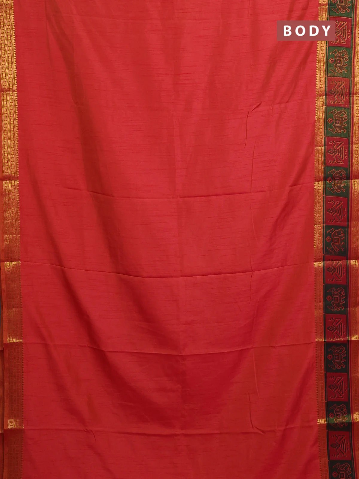 Semi tussar saree dual shade of pinkish orange with plain body and ikat woven zari border - Image 2