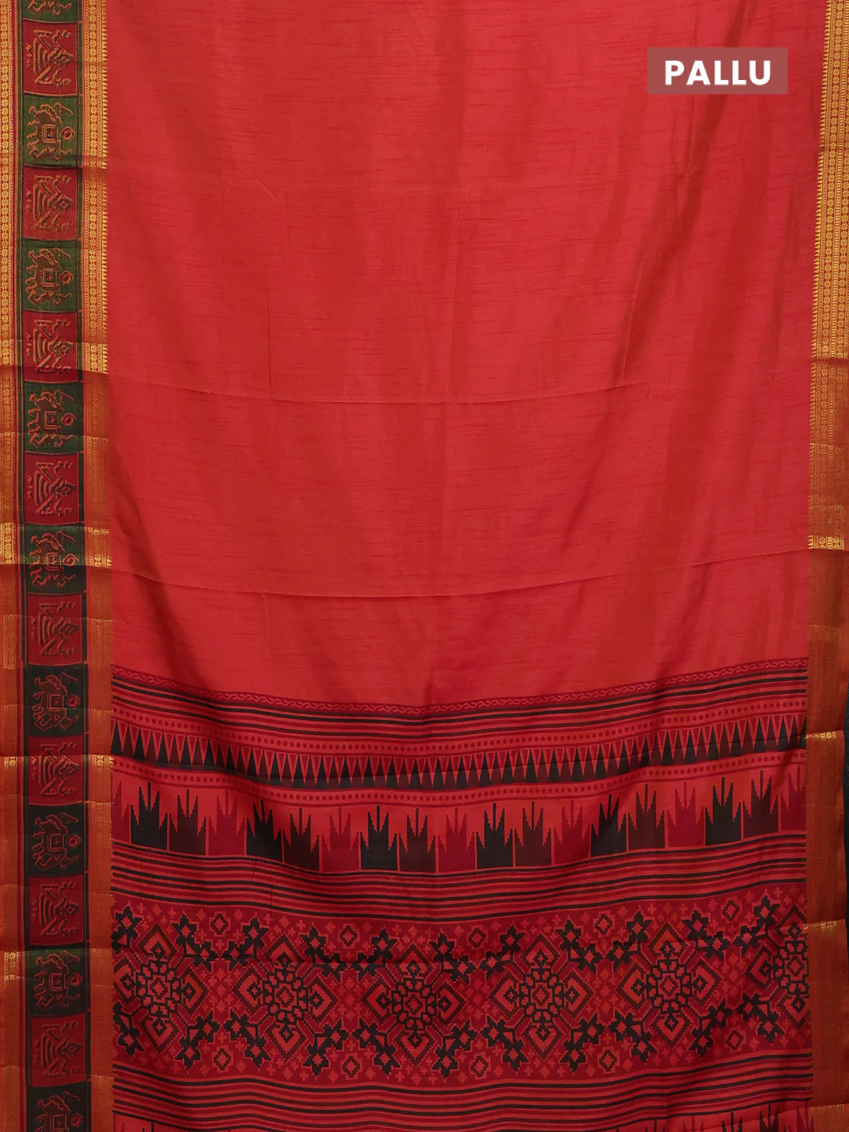 Semi tussar saree dual shade of pinkish orange with plain body and ikat woven zari border - Image 3