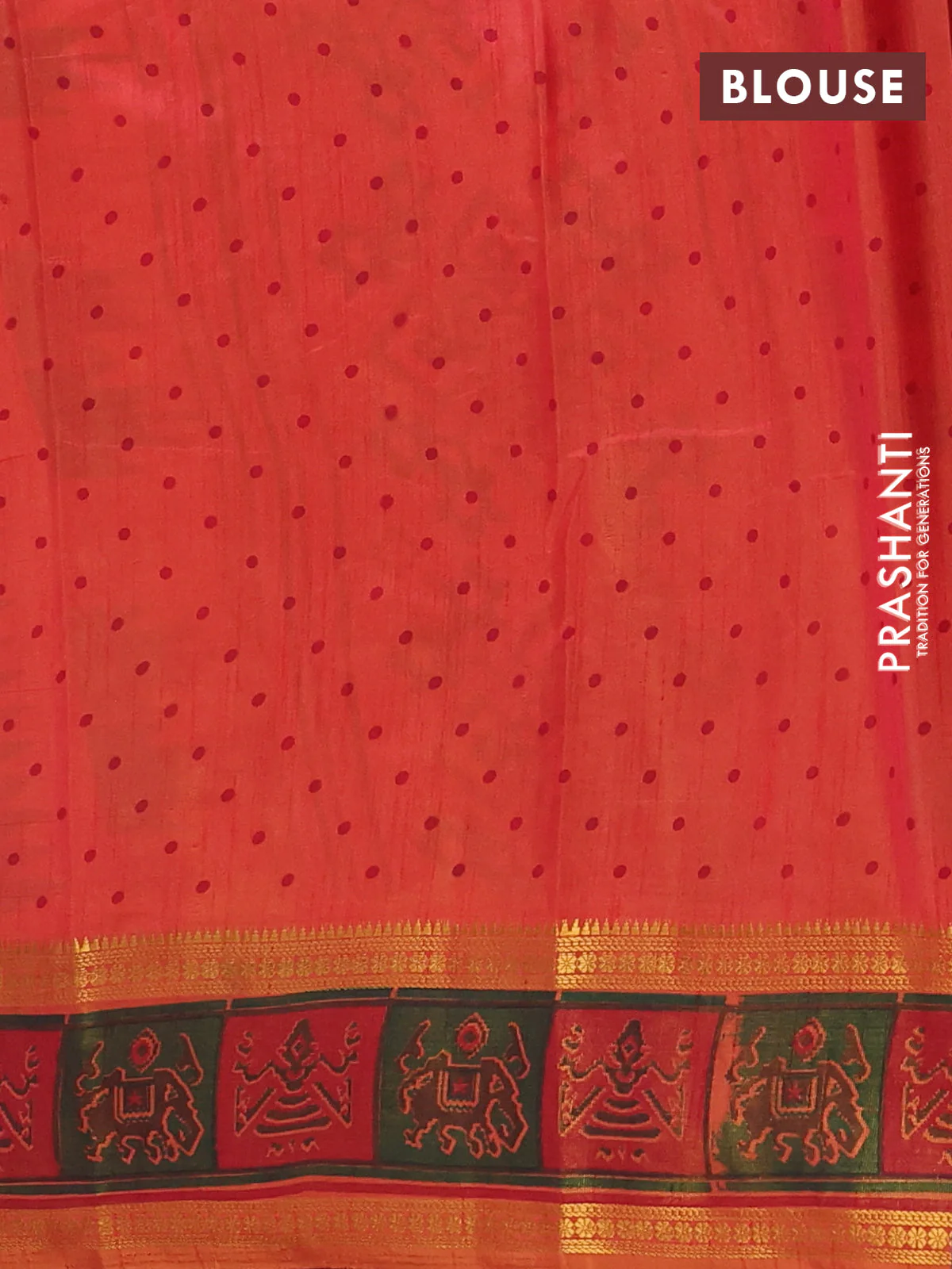 Semi tussar saree dual shade of pinkish orange with plain body and ikat woven zari border - Image 4
