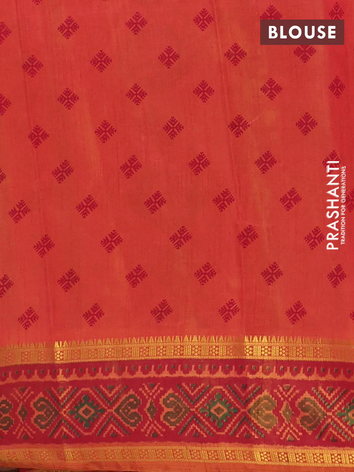 Semi tussar saree dual shade of pinkish orange with plain body and ikat woven zari border - Image 4