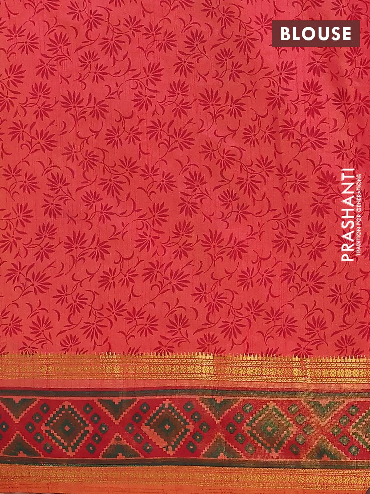 Semi tussar saree dual shade of pinkish orange with plain body and ikat woven zari border - Image 4