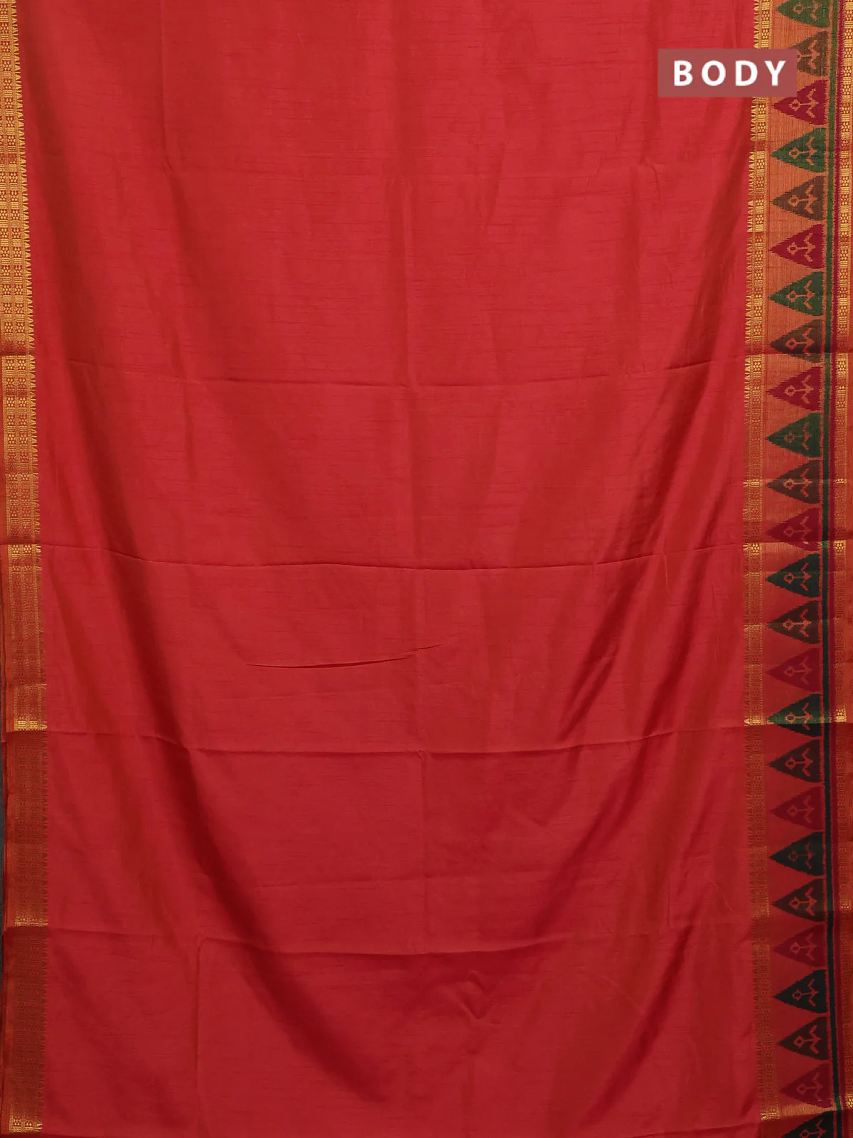 Semi tussar saree dual shade of pinkish orange with plain body and ikat woven zari border - Image 2