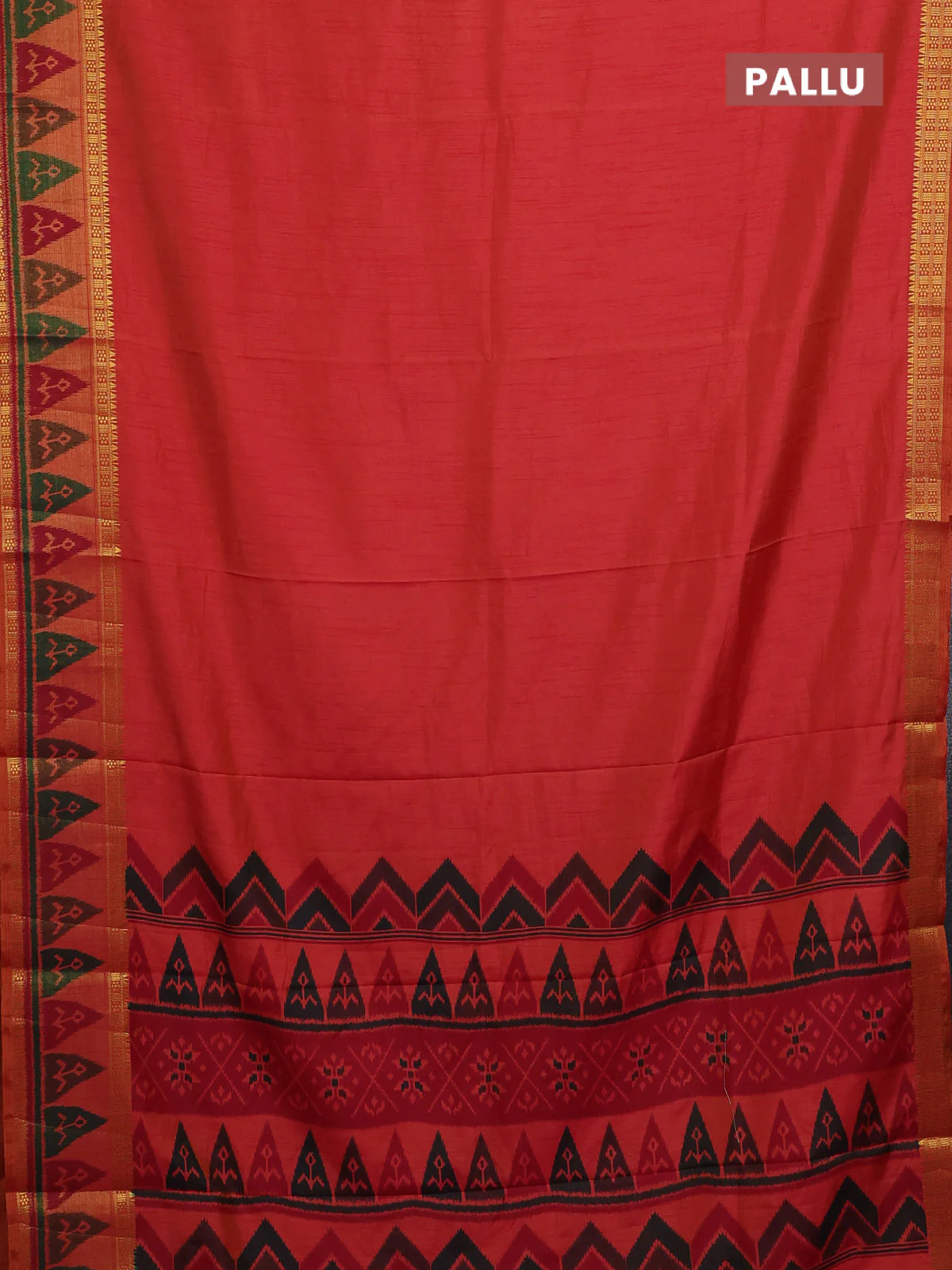Semi tussar saree dual shade of pinkish orange with plain body and ikat woven zari border - Image 3
