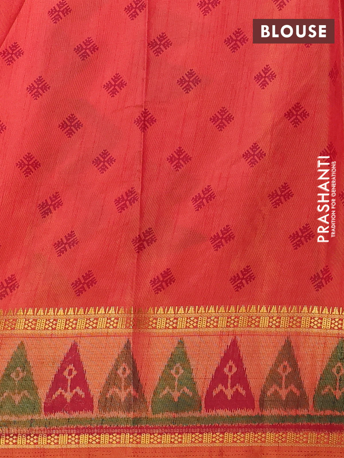 Semi tussar saree dual shade of pinkish orange with plain body and ikat woven zari border - Image 4