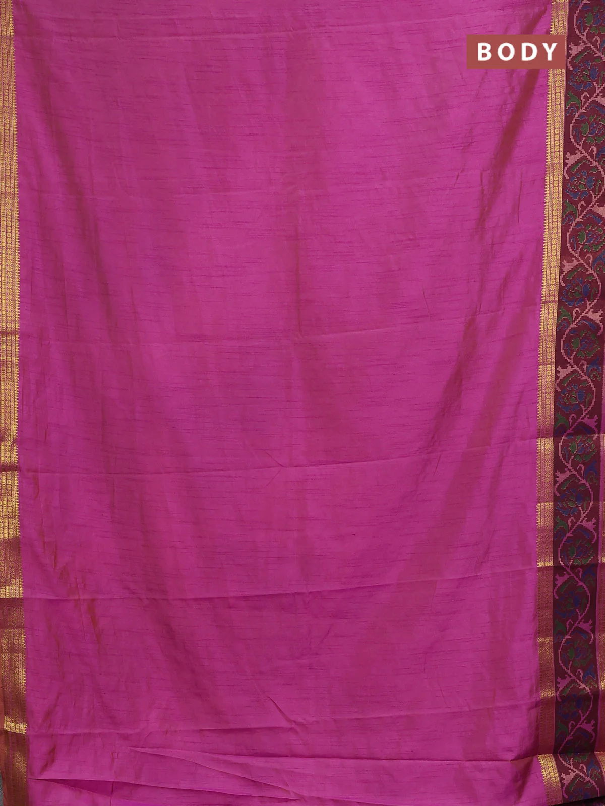 Semi tussar saree dual shade of purple and maroon with plain body and ikat woven zari border - Image 2