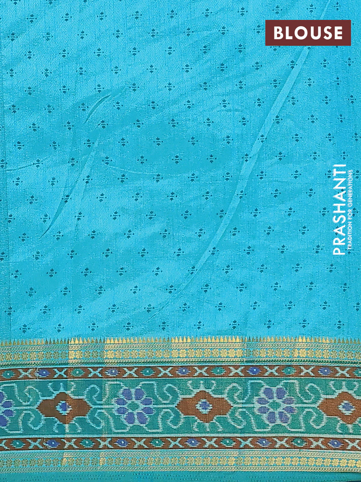Semi tussar saree dual shade of teal blue and green with plain body and ikat woven zari border - Image 4