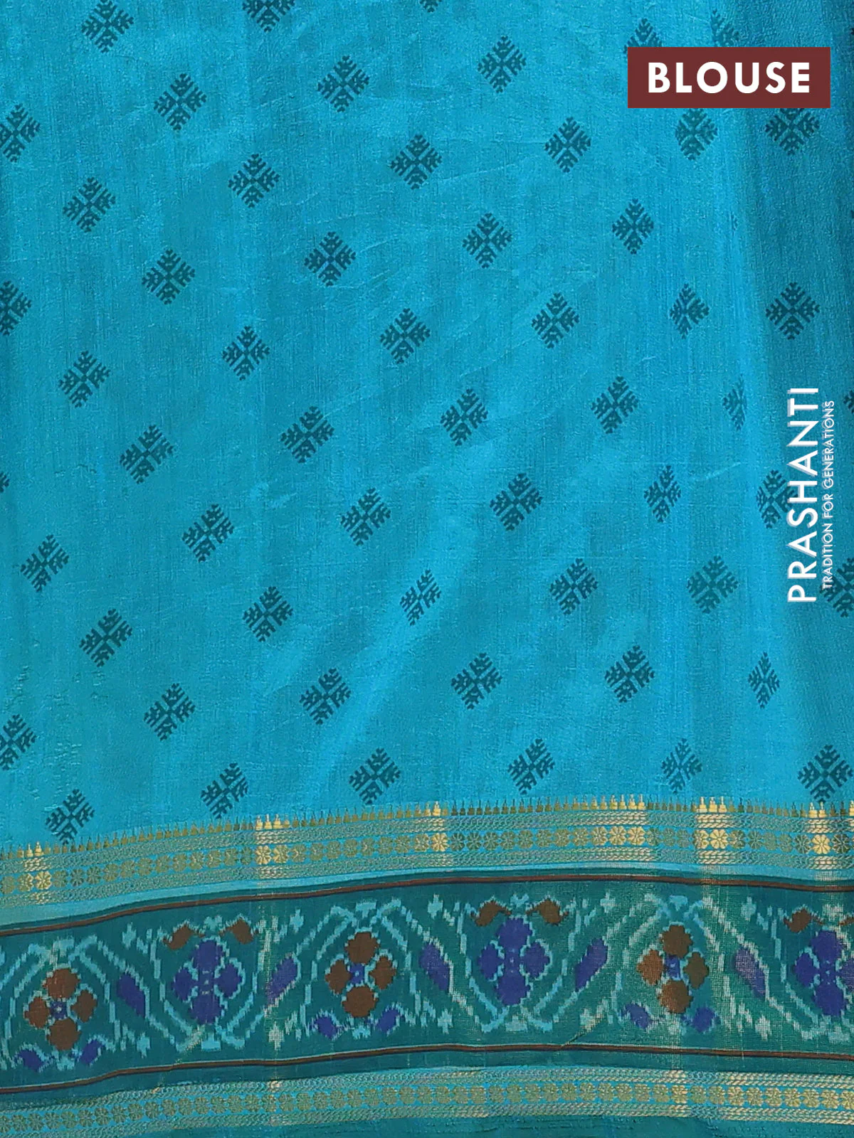 Semi tussar saree dual shade of teal blue and teal green with plain body and ikat woven zari border - Image 4