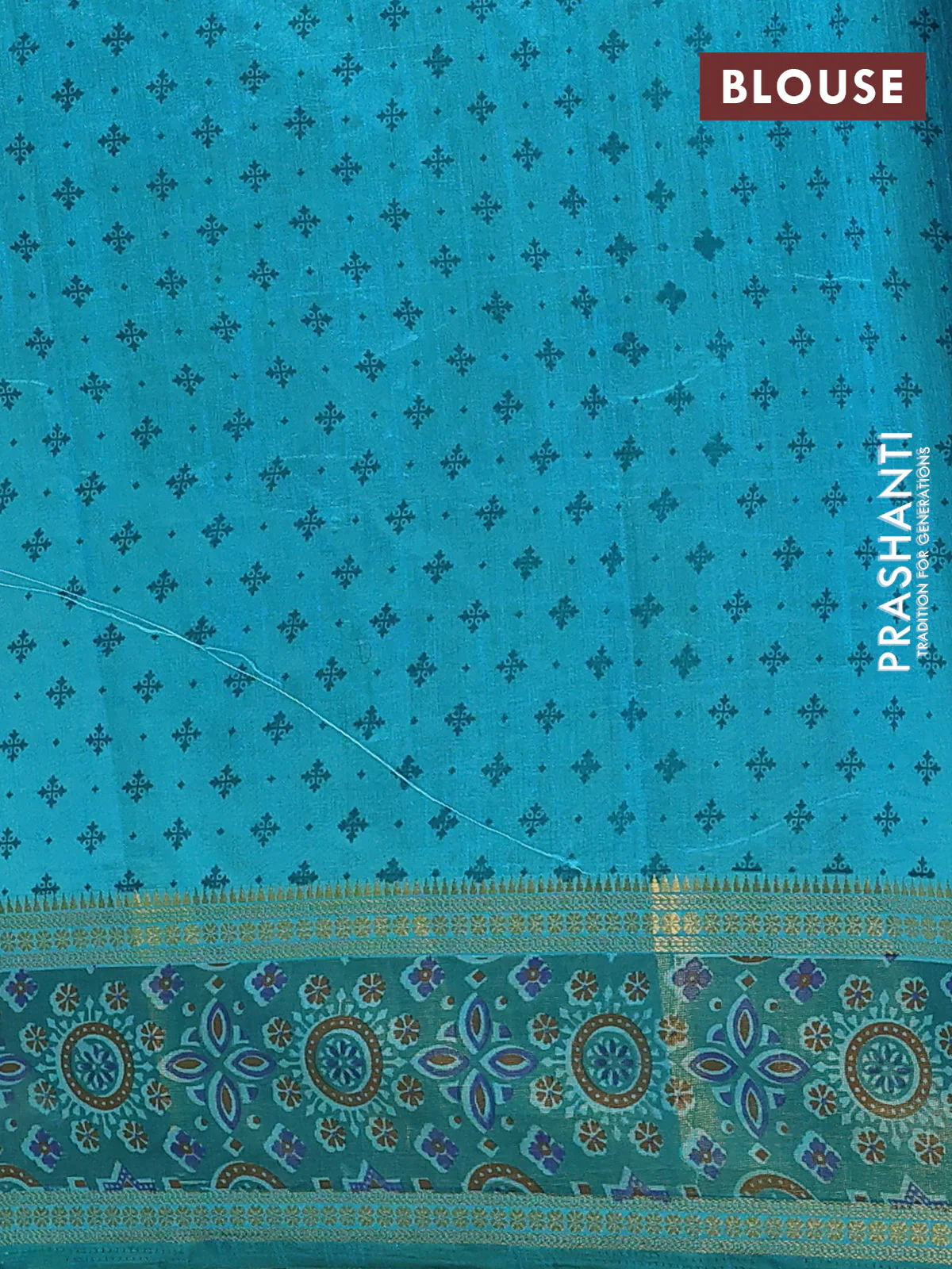 Semi tussar saree dual shade of teal blue with plain body and ikat woven zari border - Image 4