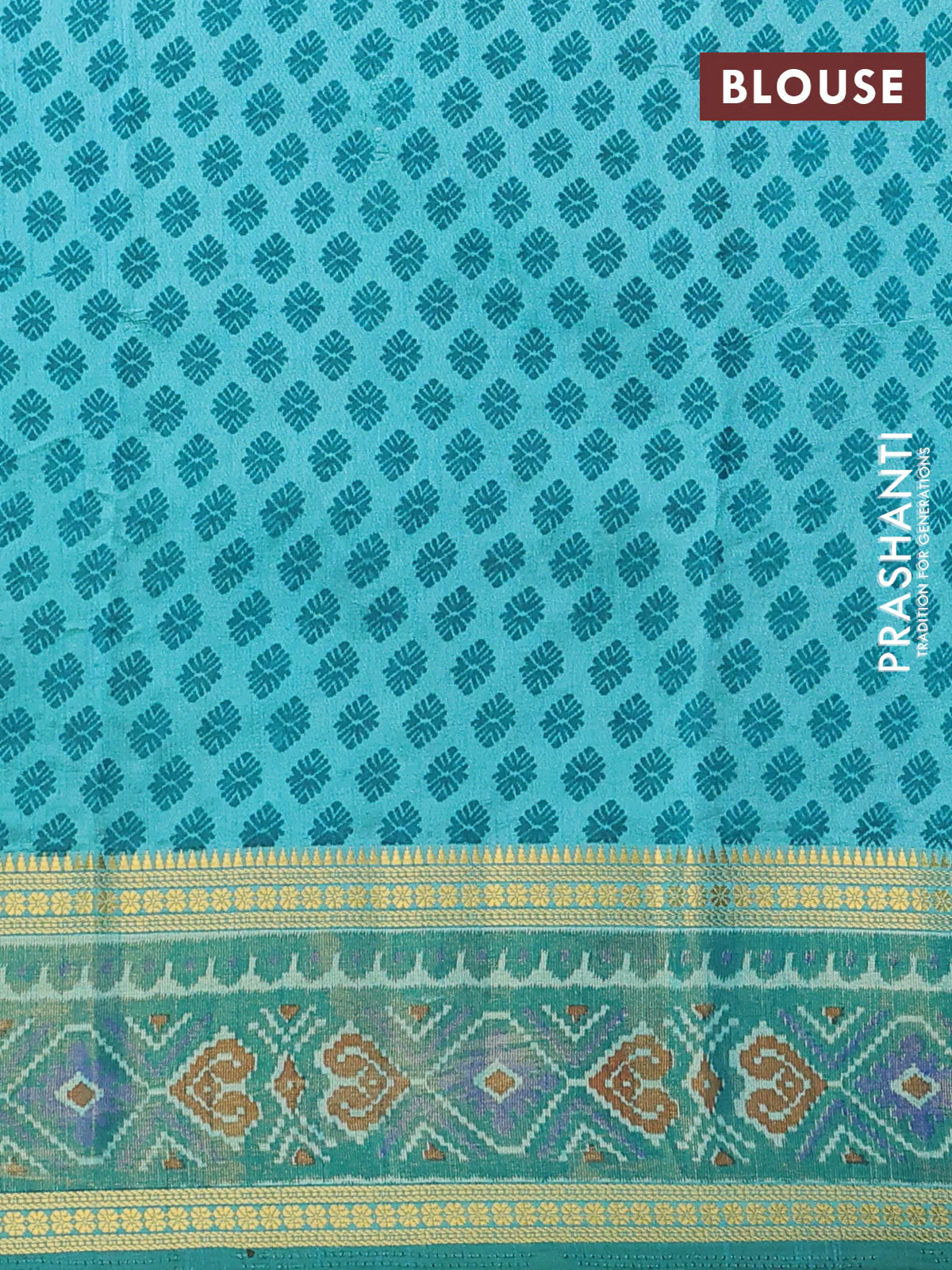 Semi tussar saree dual shade of teal blue with plain body and ikat woven zari border - Image 4