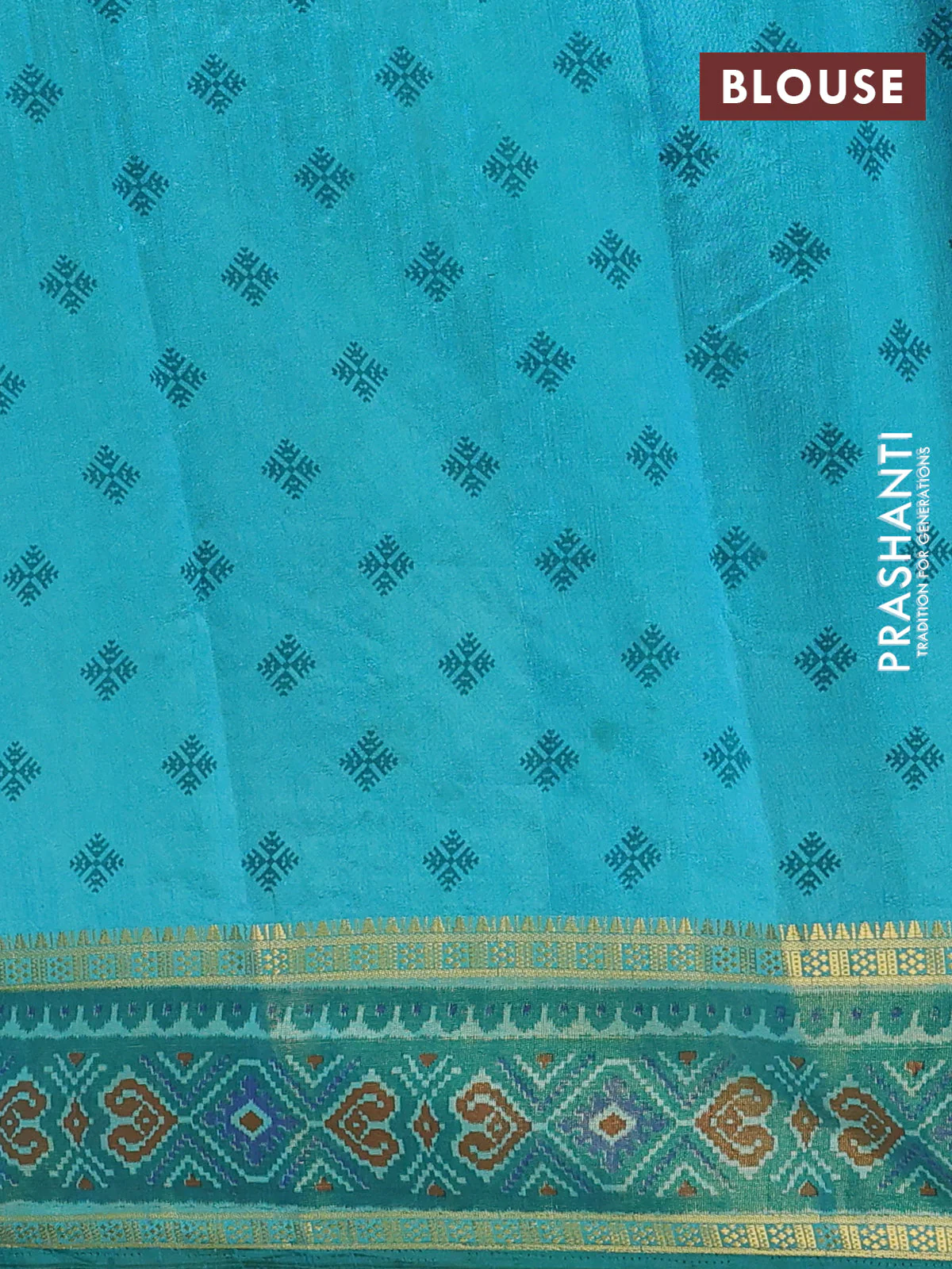 Semi tussar saree dual shade of teal blue with plain body and ikat woven zari border - Image 4