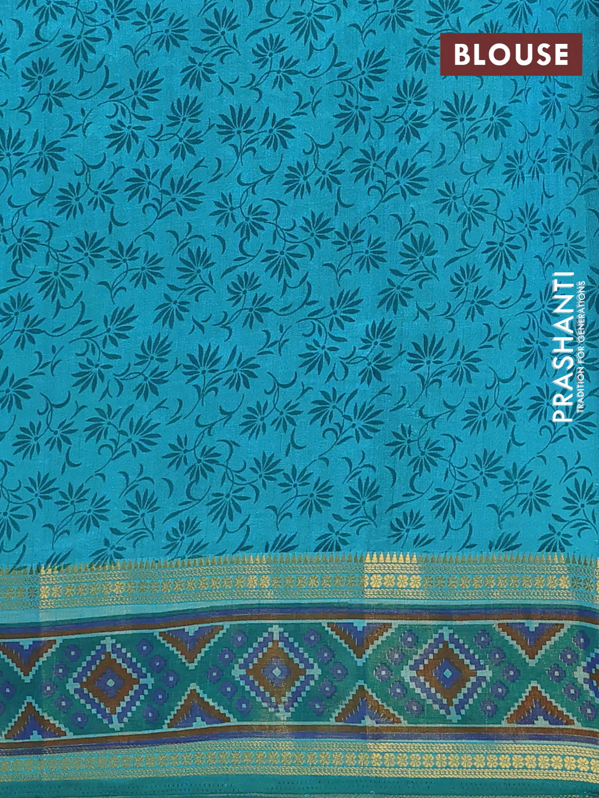 Semi tussar saree dual shade of teal blue with plain body and ikat woven zari border - Image 4
