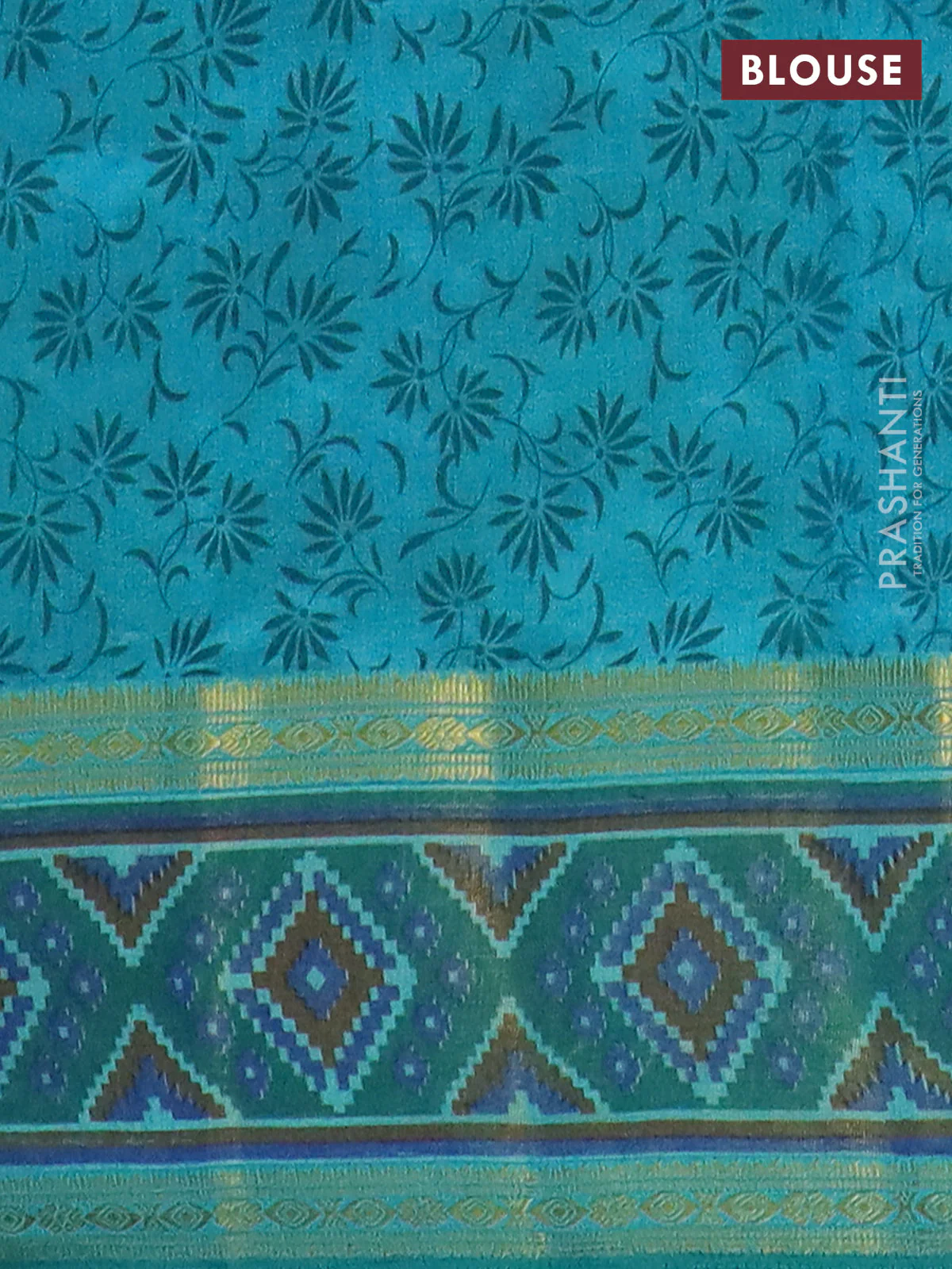 Semi tussar saree dual shade of teal blue with plain body and ikat woven zari border - Image 4