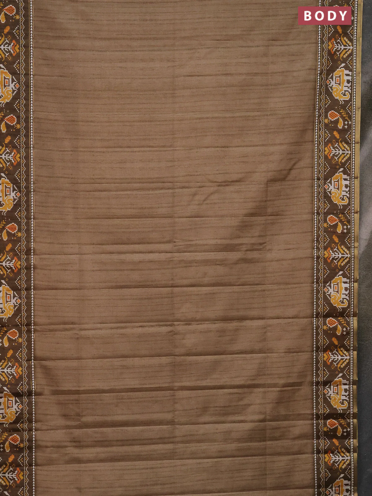 Semi tussar saree elaichi green and sap green with plain body and patola printed border - Image 2
