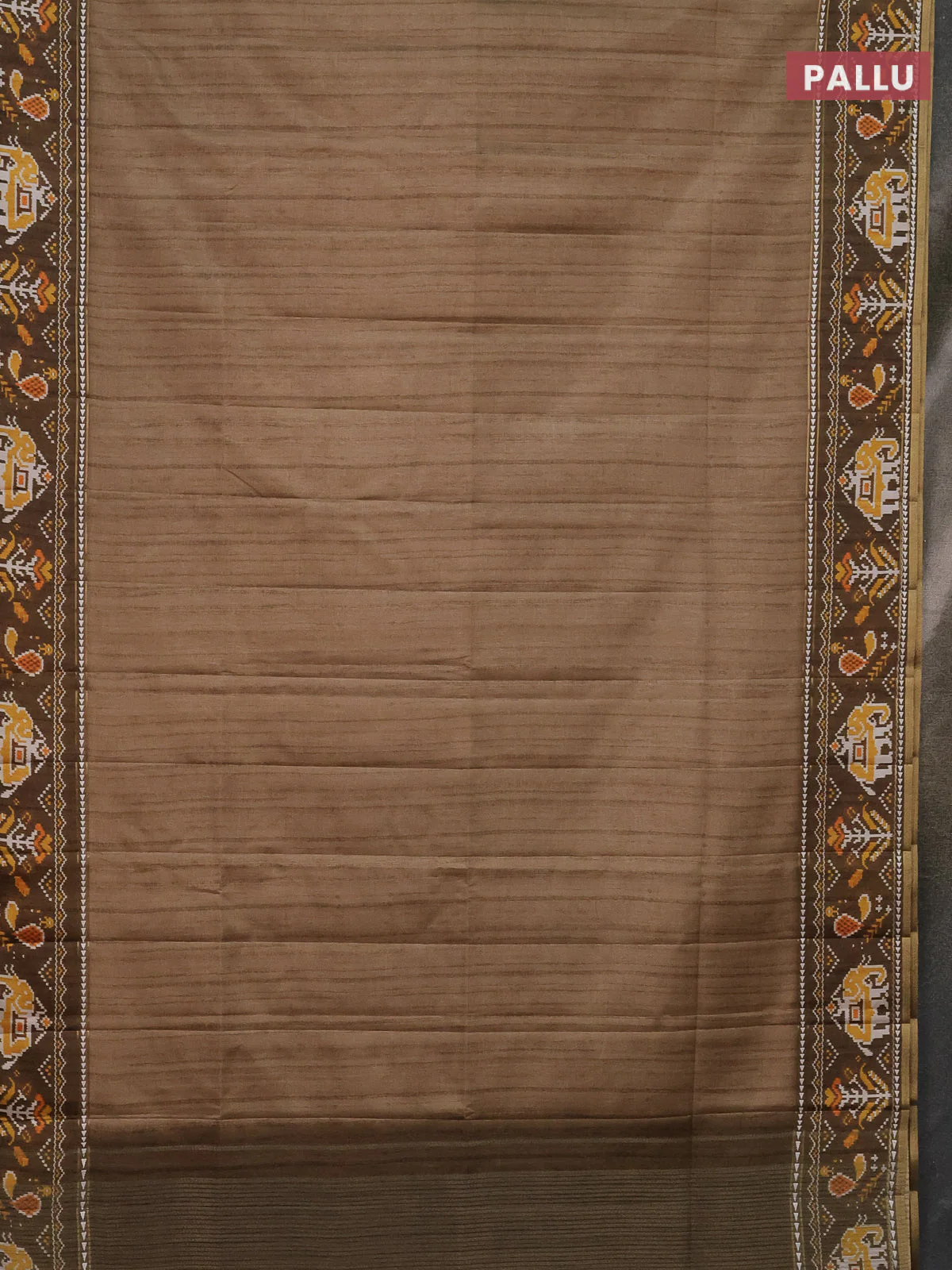Semi tussar saree elaichi green and sap green with plain body and patola printed border - Image 3