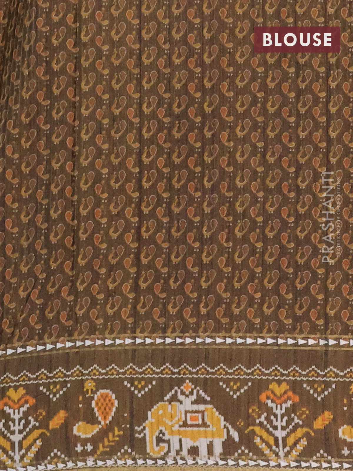 Semi tussar saree elaichi green and sap green with plain body and patola printed border - Image 4