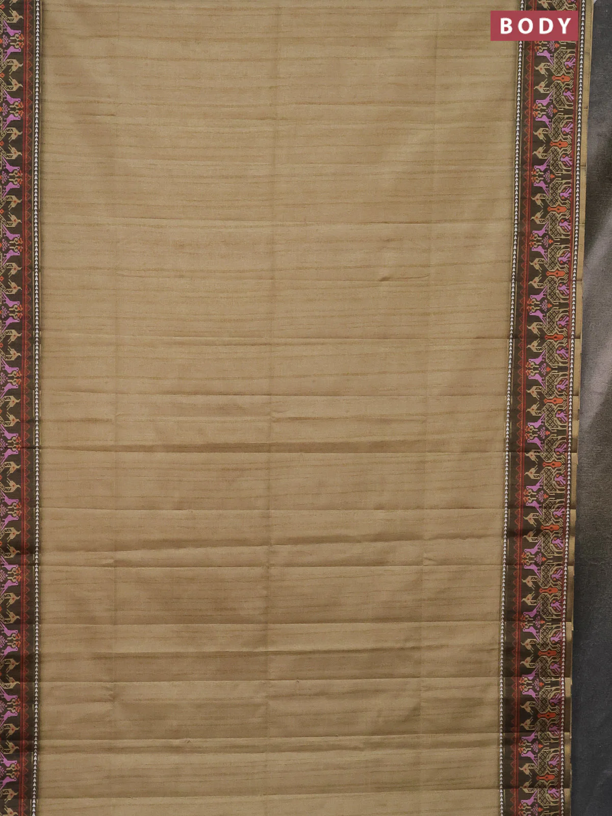 Semi tussar saree elaichi green and sap green with plain body and patola printed border - Image 2