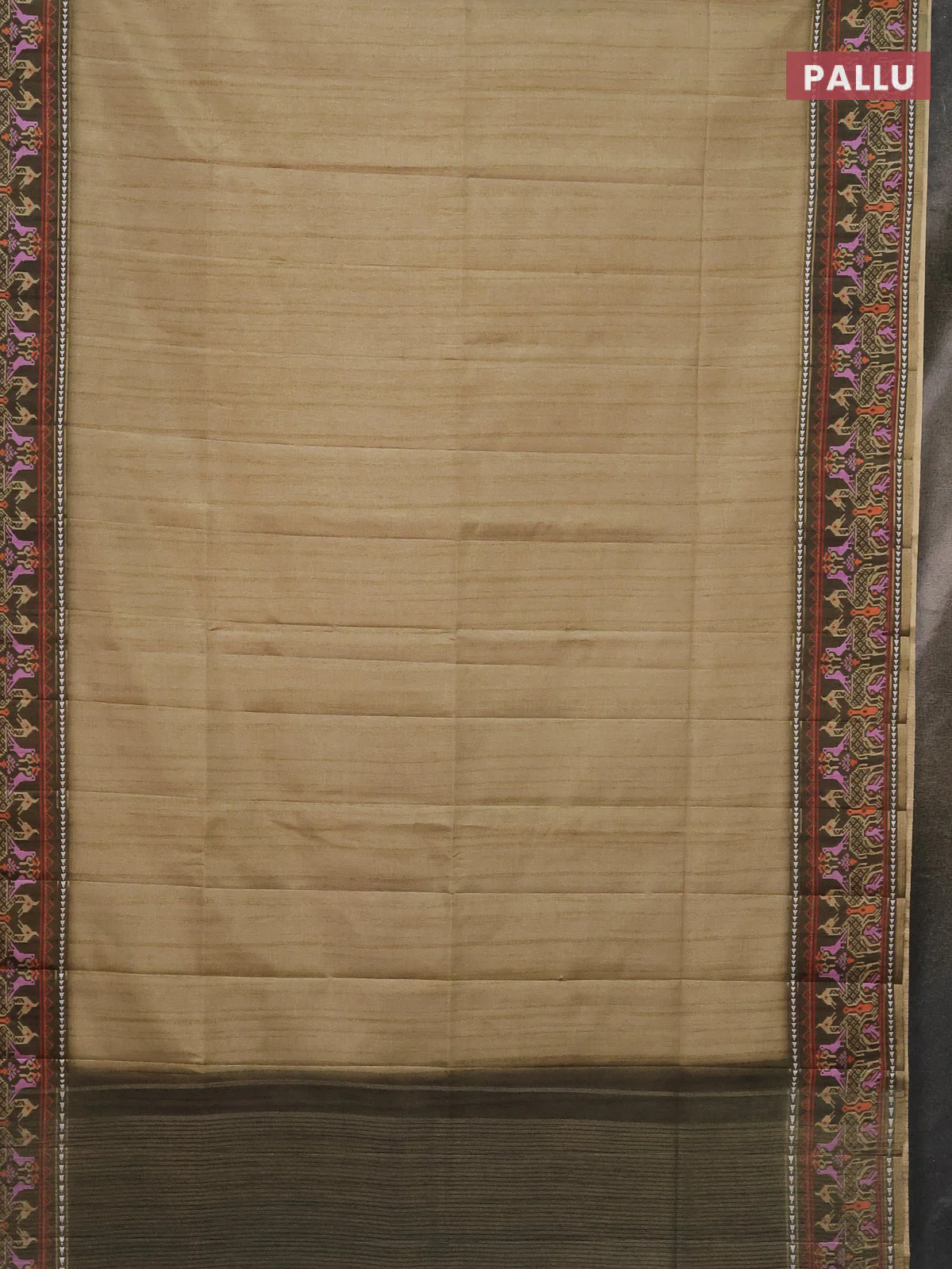 Semi tussar saree elaichi green and sap green with plain body and patola printed border - Image 3