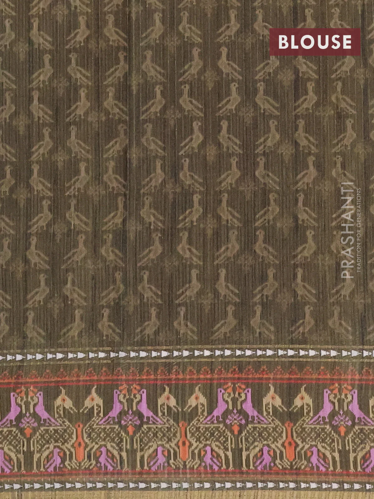 Semi tussar saree elaichi green and sap green with plain body and patola printed border - Image 4