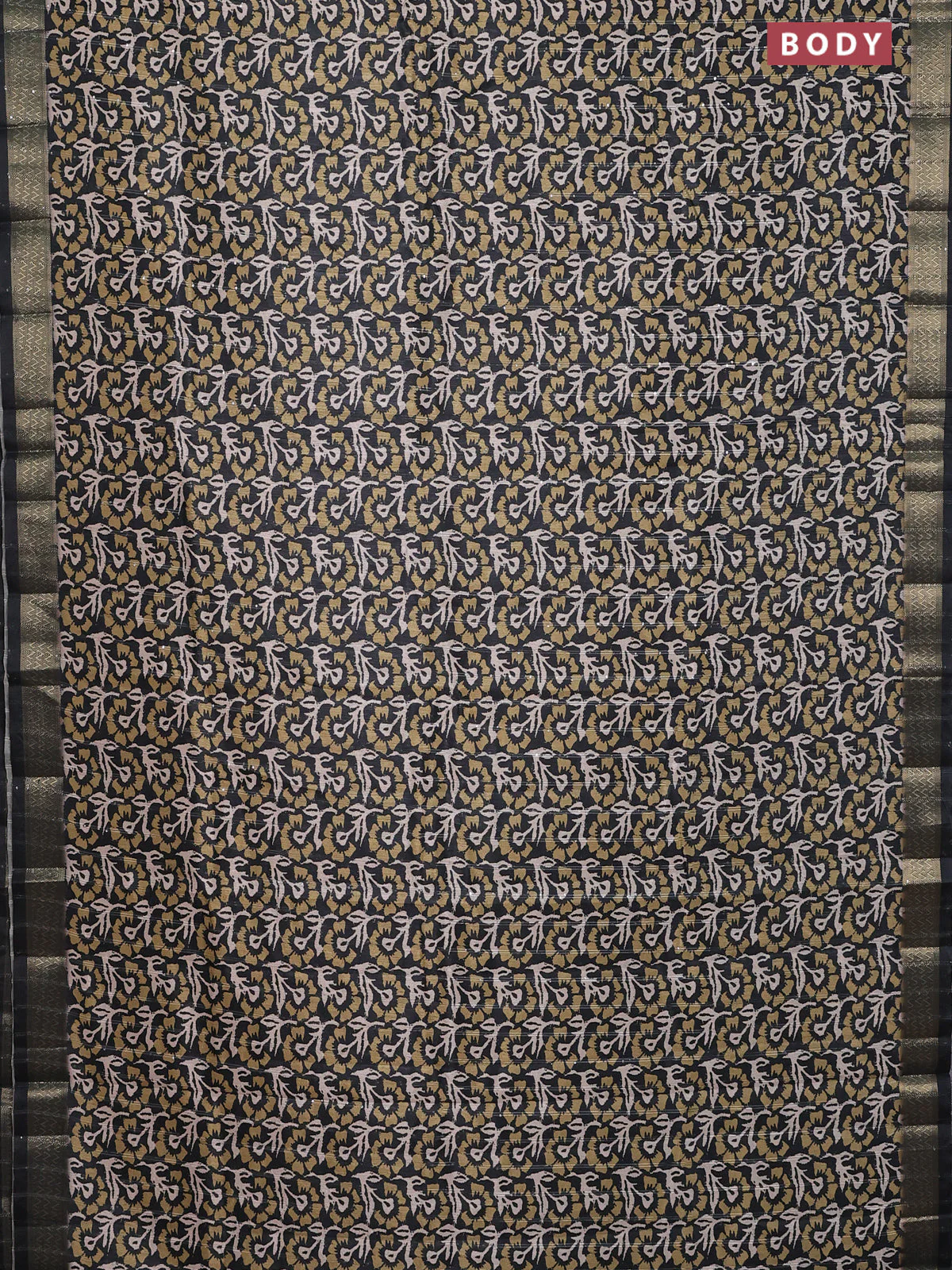 Semi tussar saree elephant grey with allover floral prints & sequin work and zari woven border - Image 2